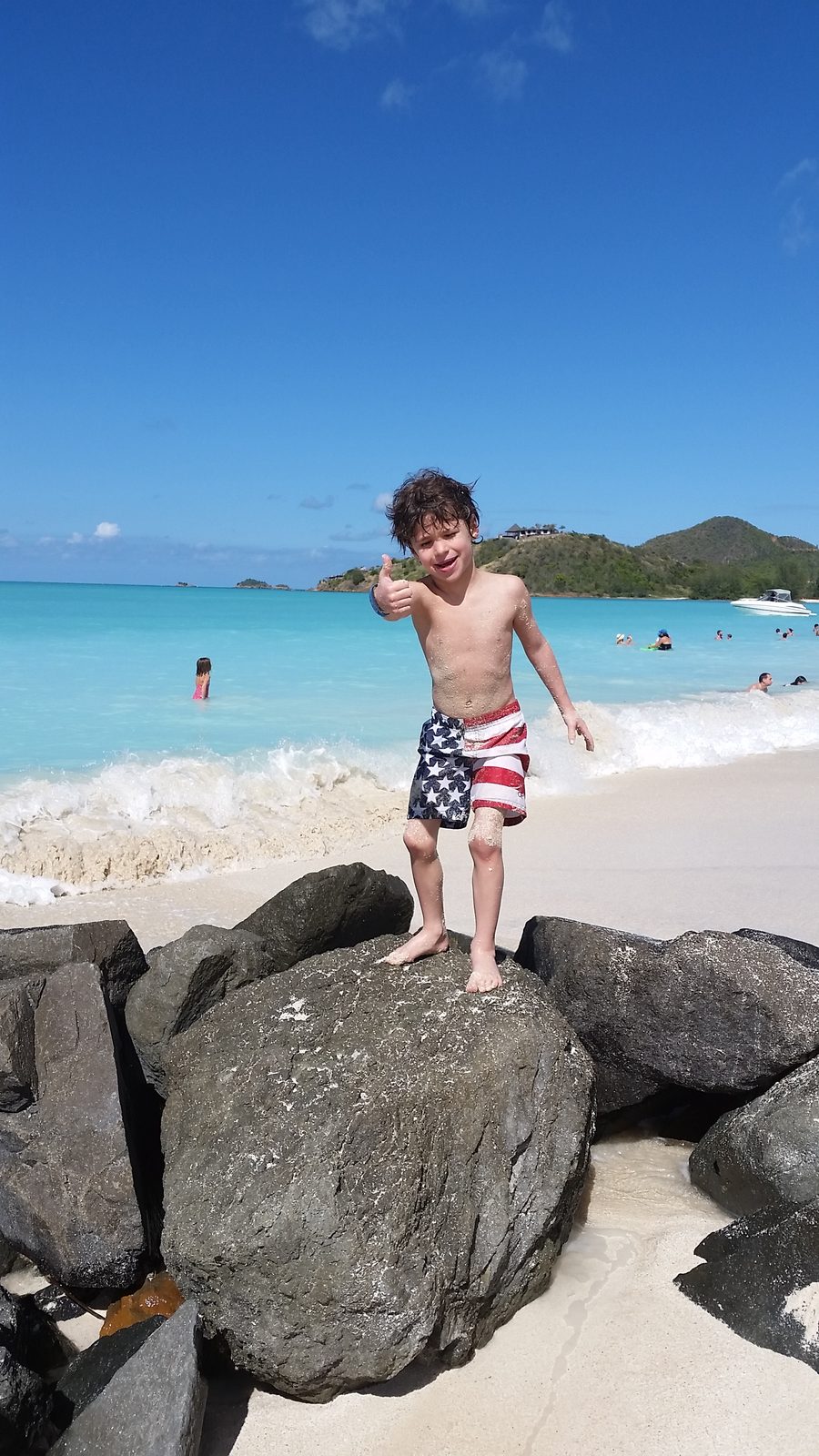 Thomas on the rocks at Jolly Beach
