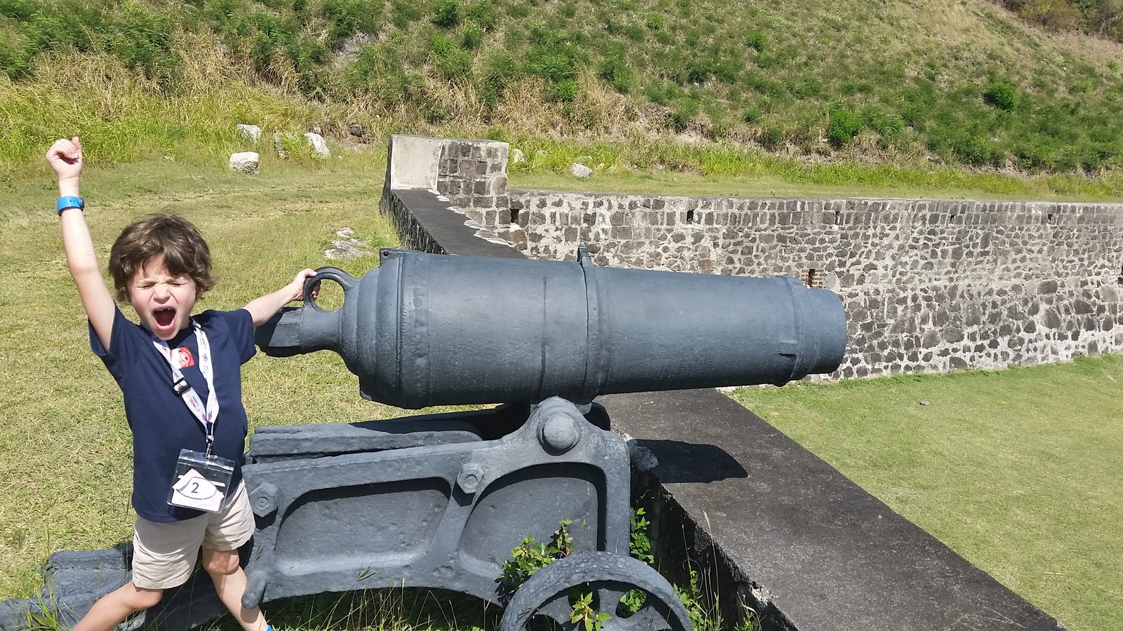 Thomas at a cannon on the ramparts