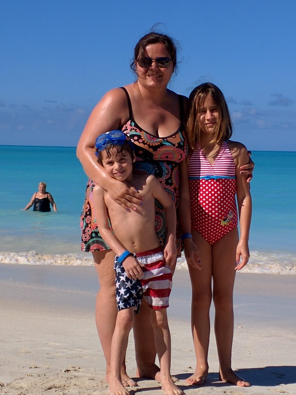 Thomas, Kathy and Lisa on the sand at Jolly Beach