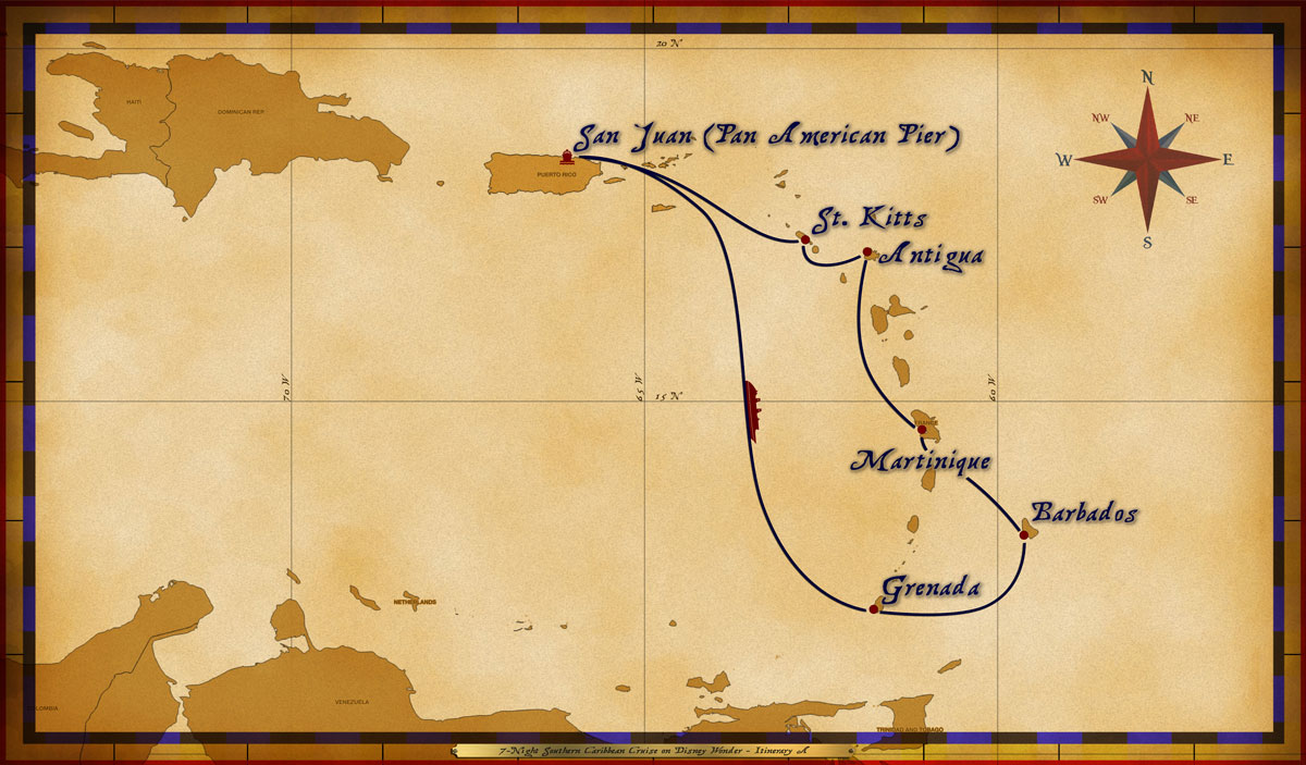 Our itinerary map, courtesy of DisneyCruiseLineBlog.com