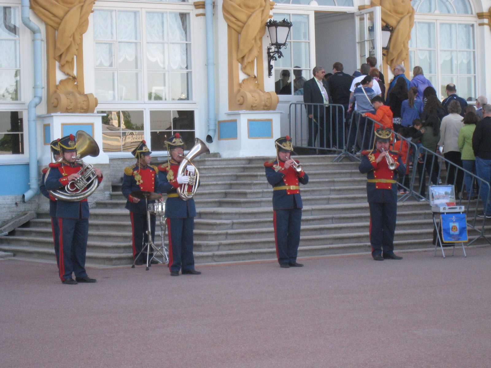A brass band in dress uniform greets us at Catherine Palace