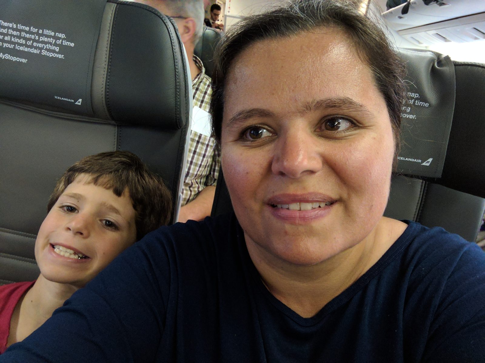 Kathy and Thomas on our overnight flight to Keflavik