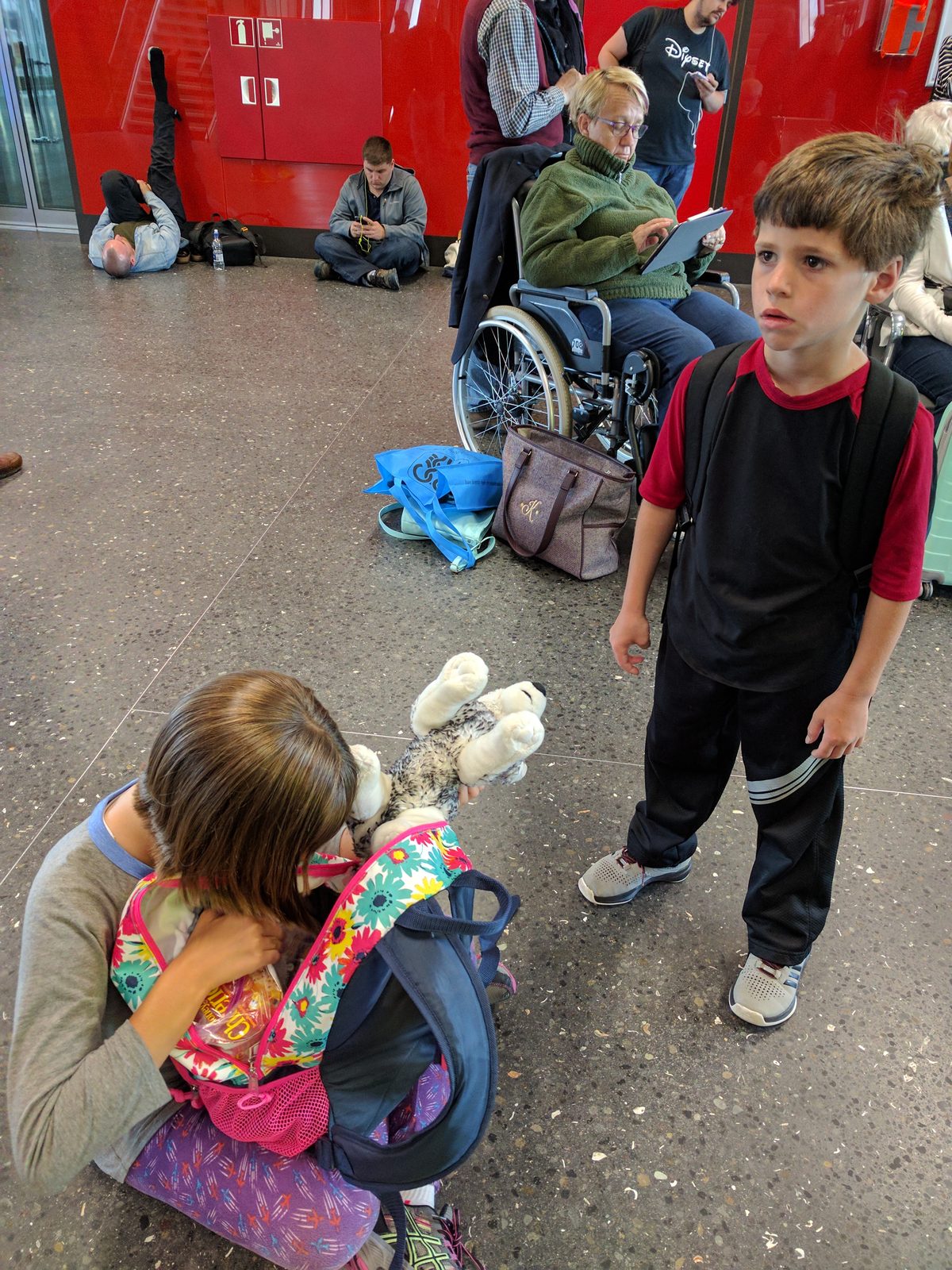 The kids waiting at Keflavik for the Copenhagen flight