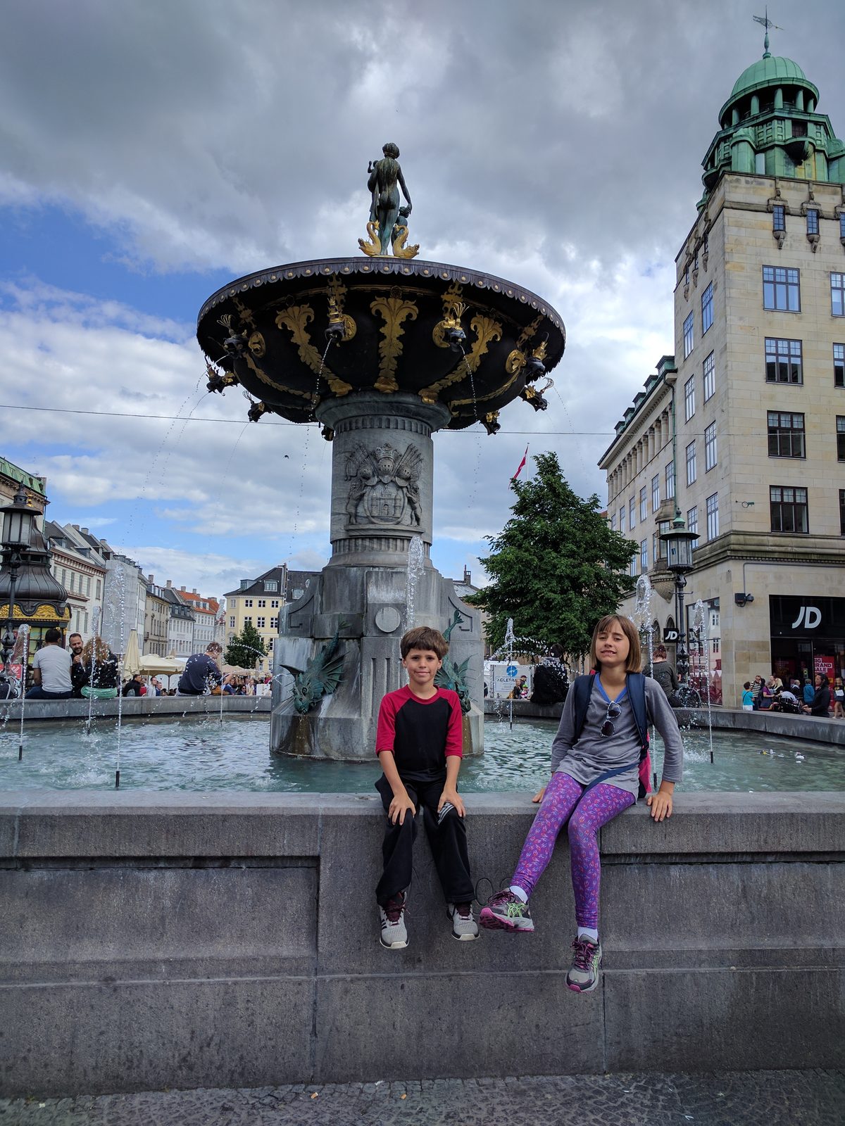 Lisa and Thomas at a fountain in Copenhagen