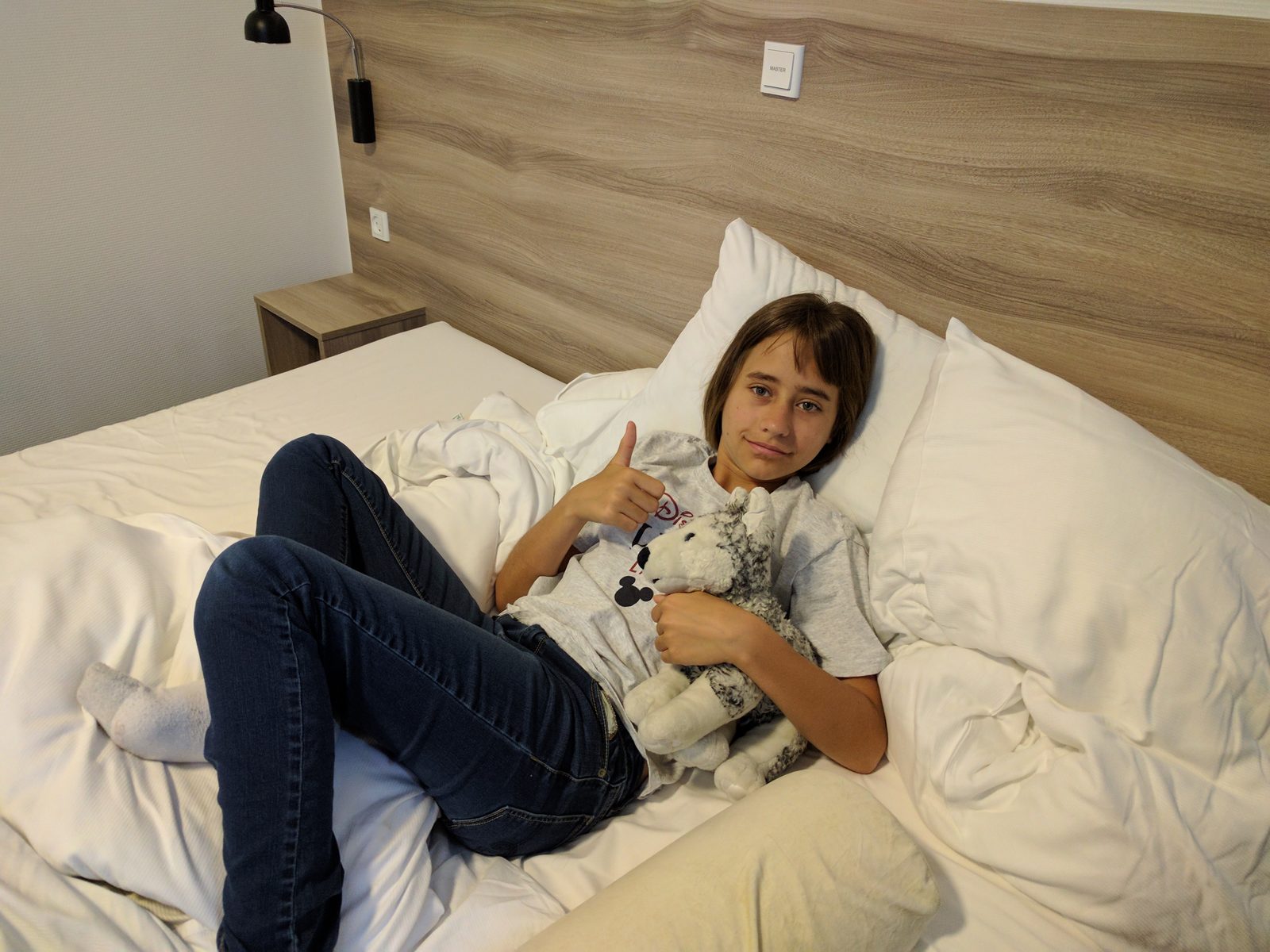 Lisa relaxing in the hotel in Copenhagen