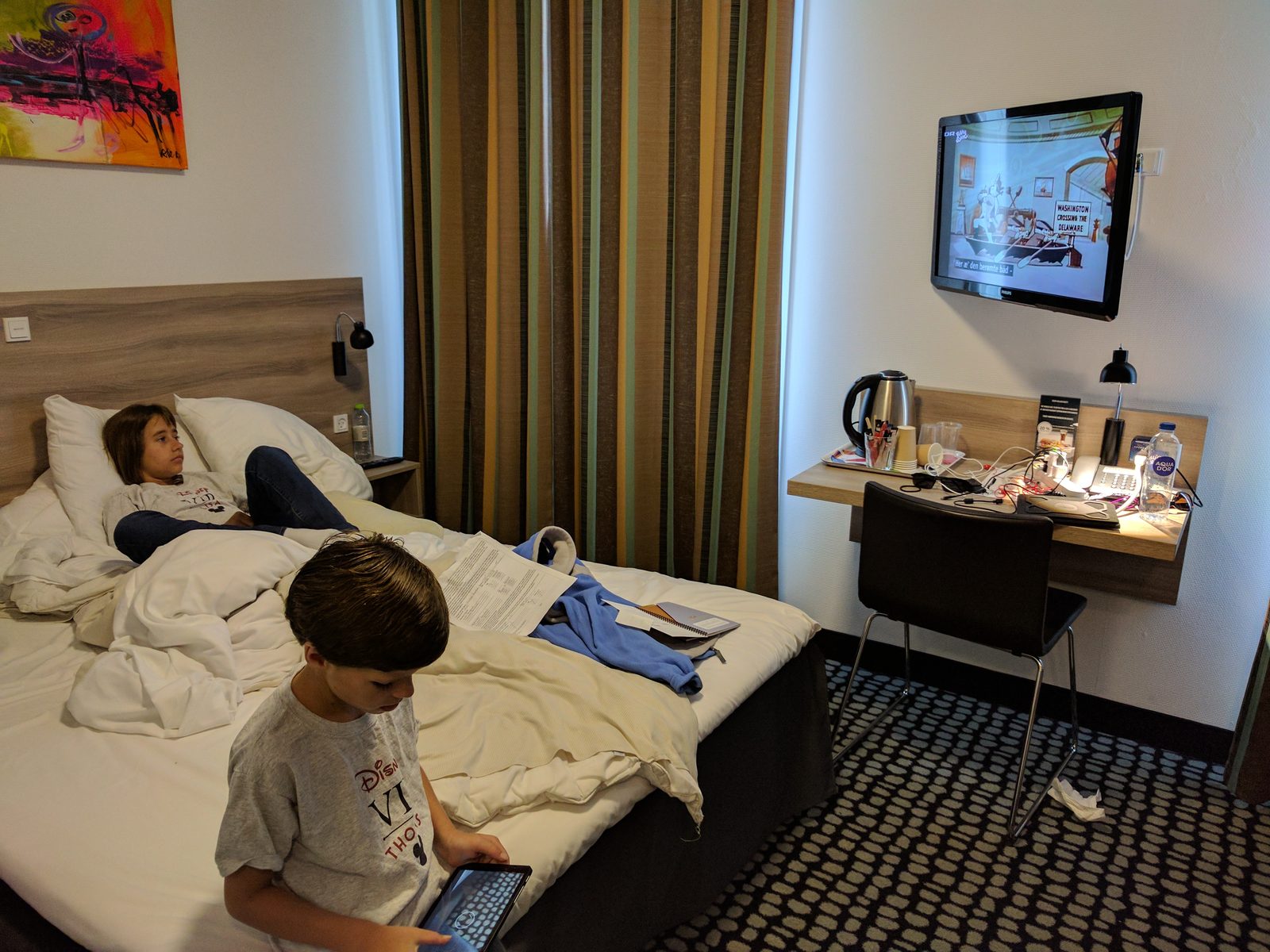 The kids in our Copenhagen hotel before boarding