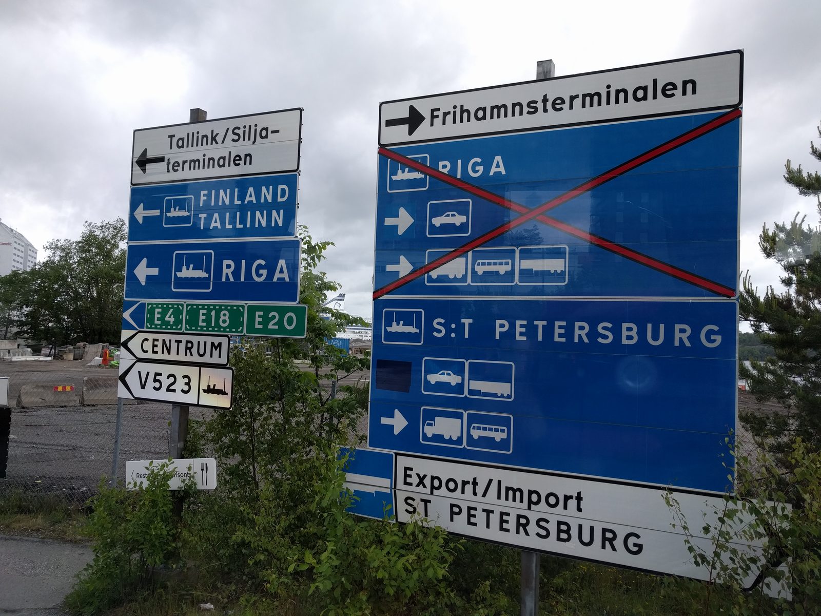 Ferry signs for Tallinn, Riga and St. Petersburg in Stockholm