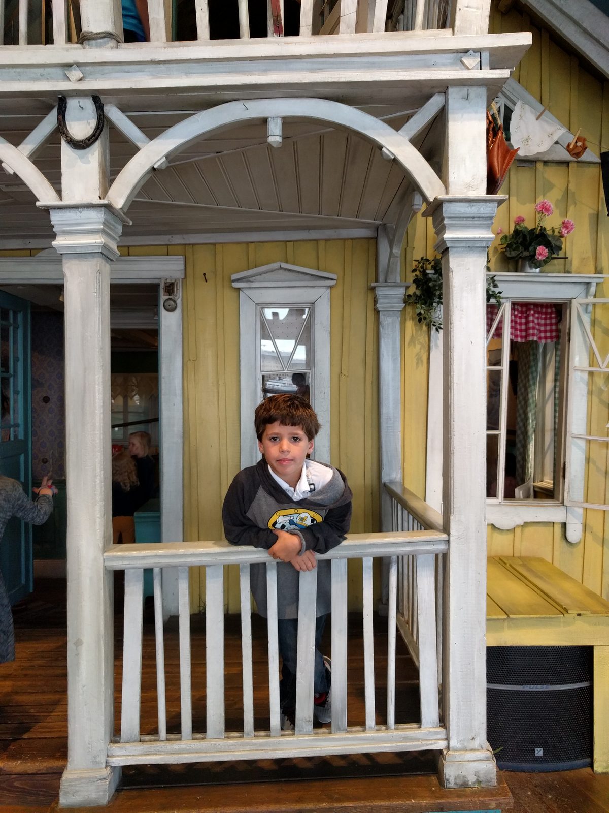 Thomas on the porch at Junibacken