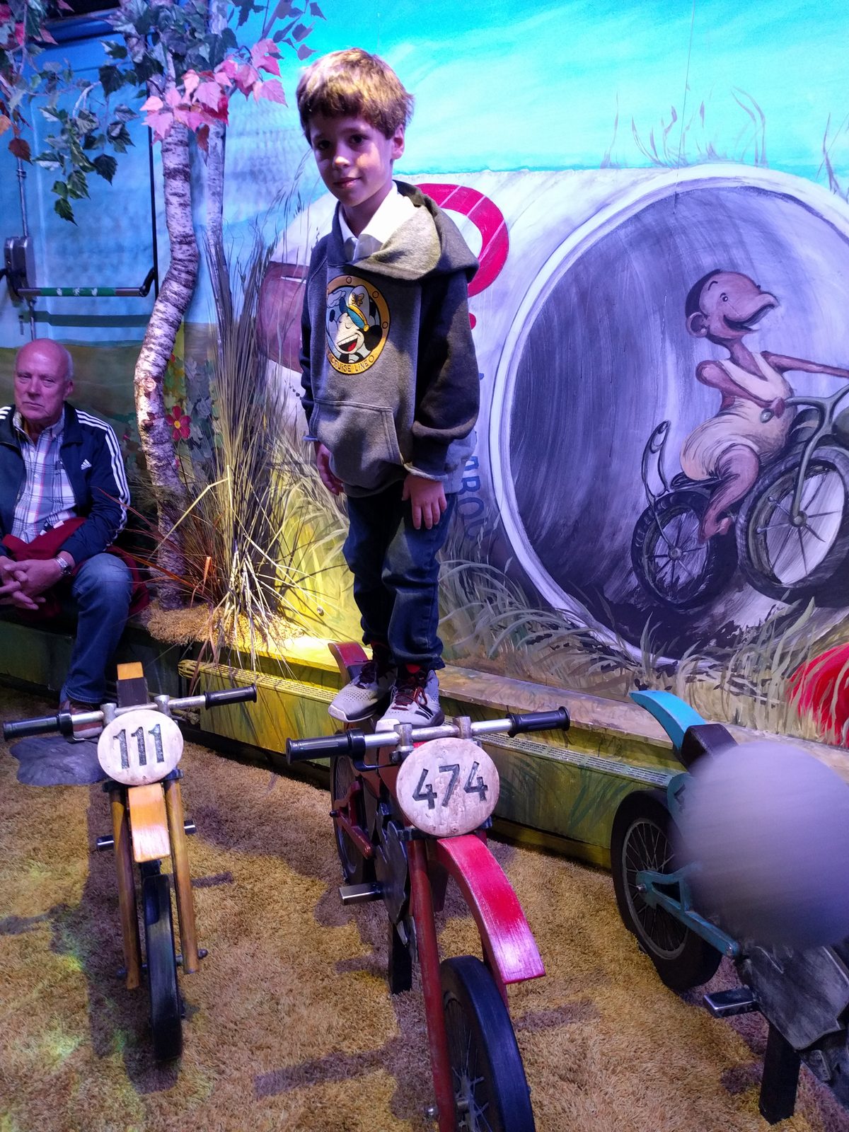 Thomas on the painted bikes at Junibacken