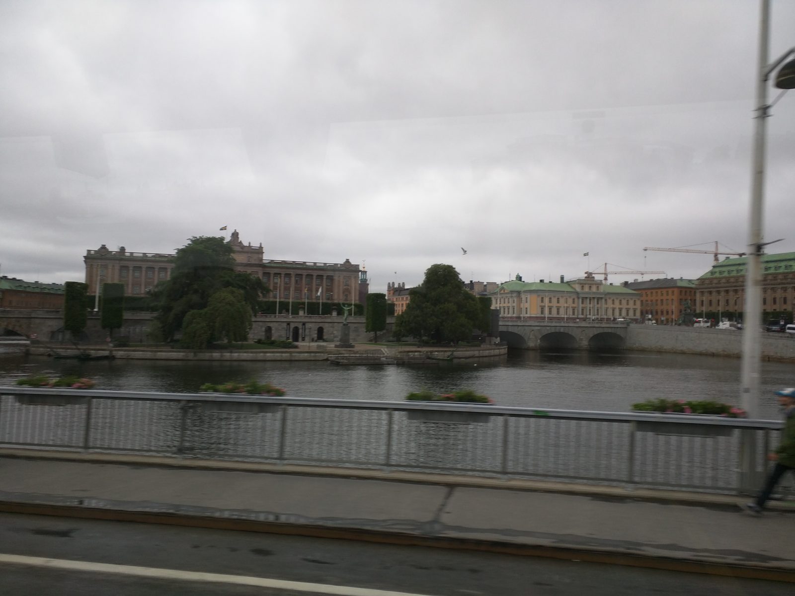 Stockholm's Parliament building across the water, from our bus
