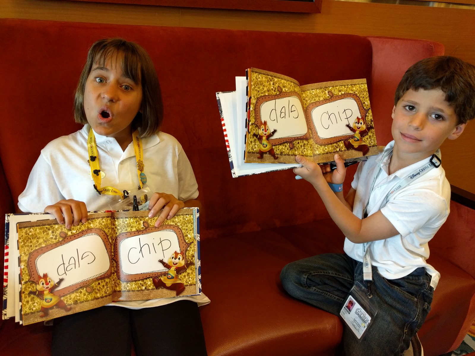 Lisa and Thomas' autograph books, signed by Chip and Dale