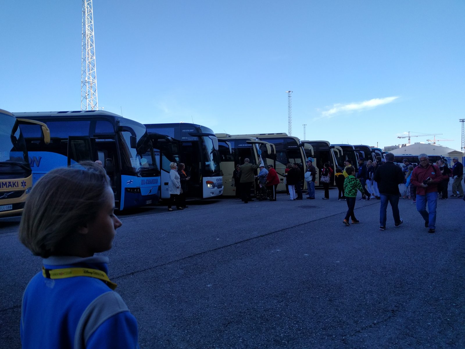 Tour buses lined up at the Helsinki pier