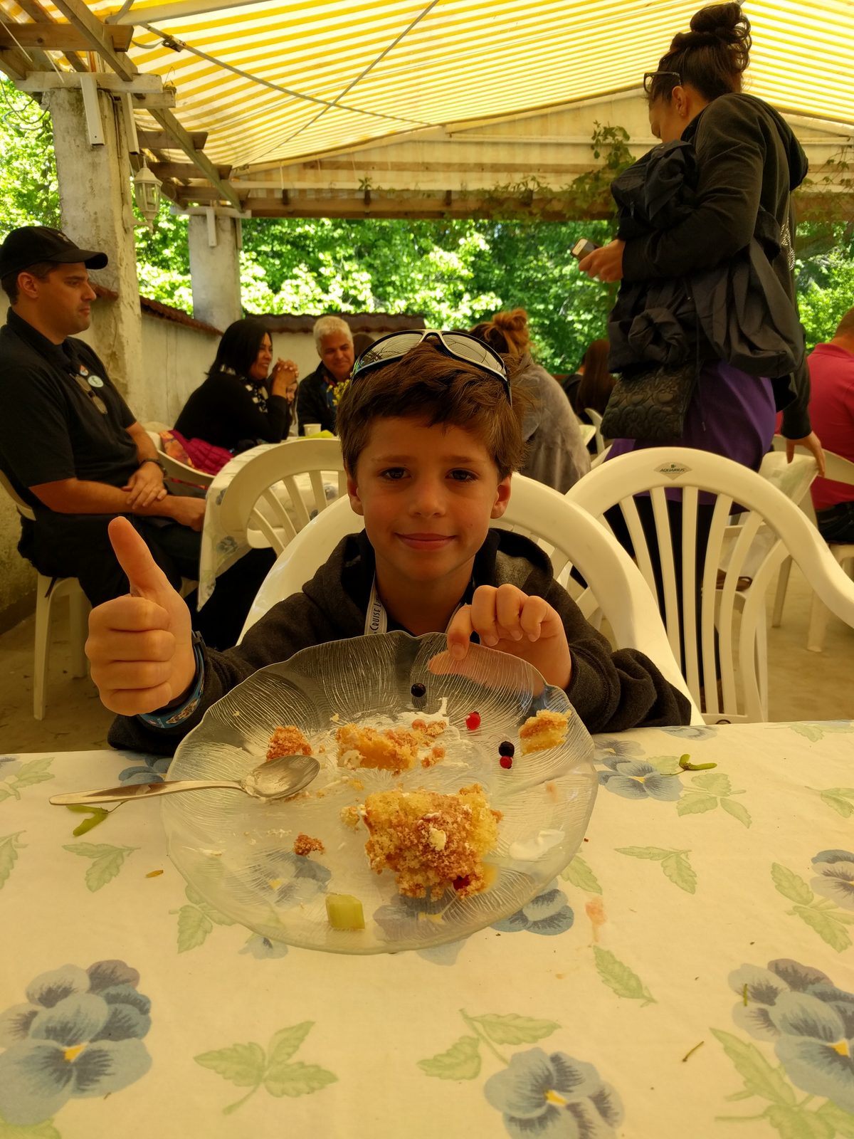 Thomas gives the strawberry cake two thumbs up