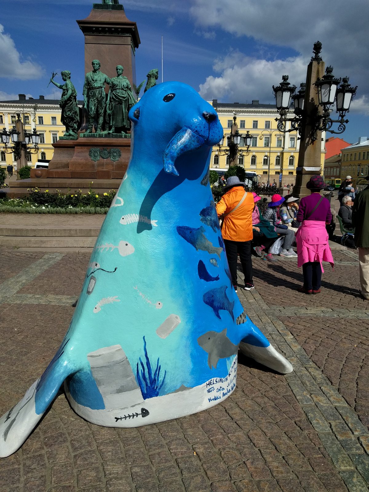 A painted seal on Senate Square in Helsinki