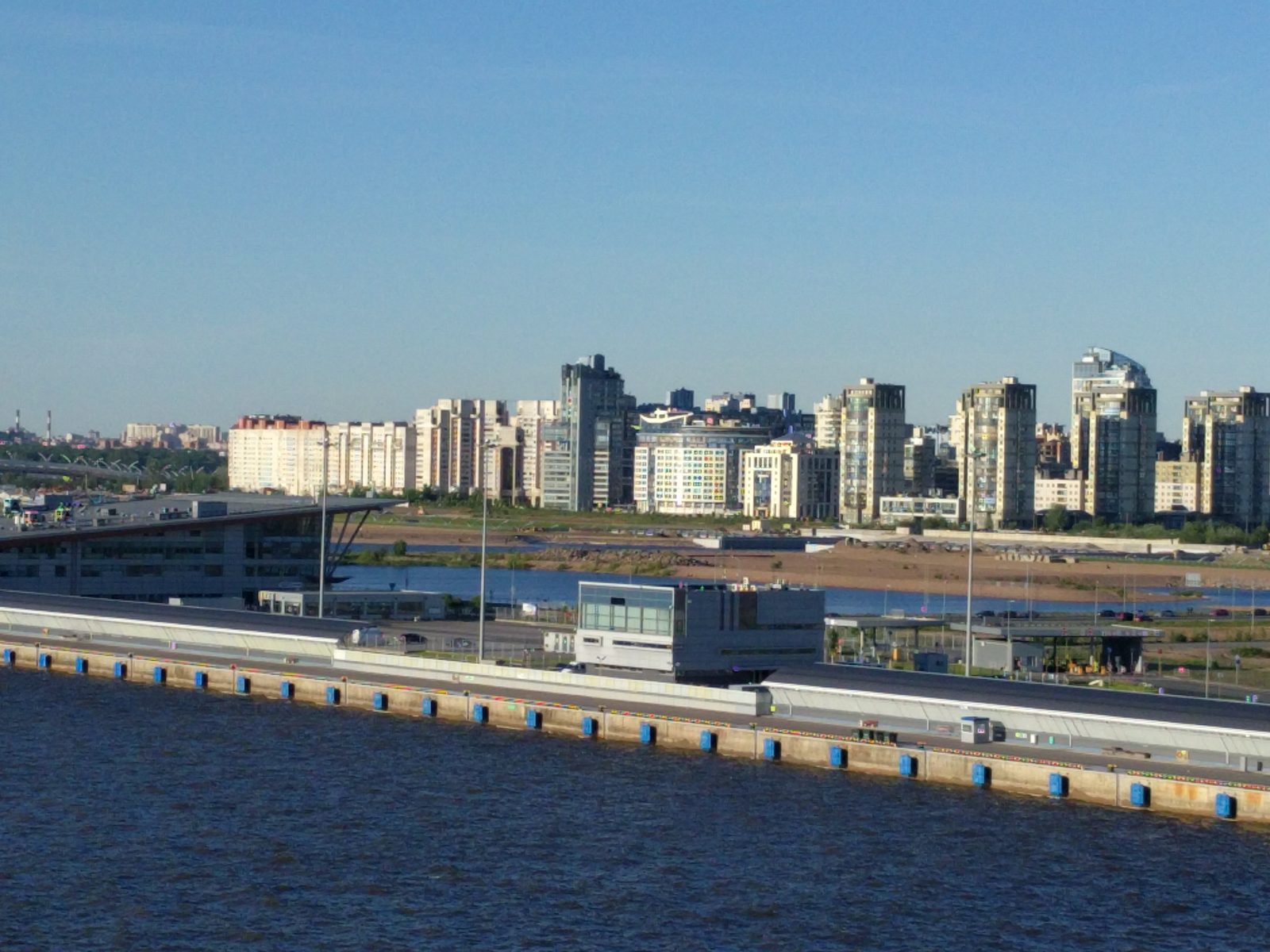 Apartment towers beyond the pier in St. Petersburg