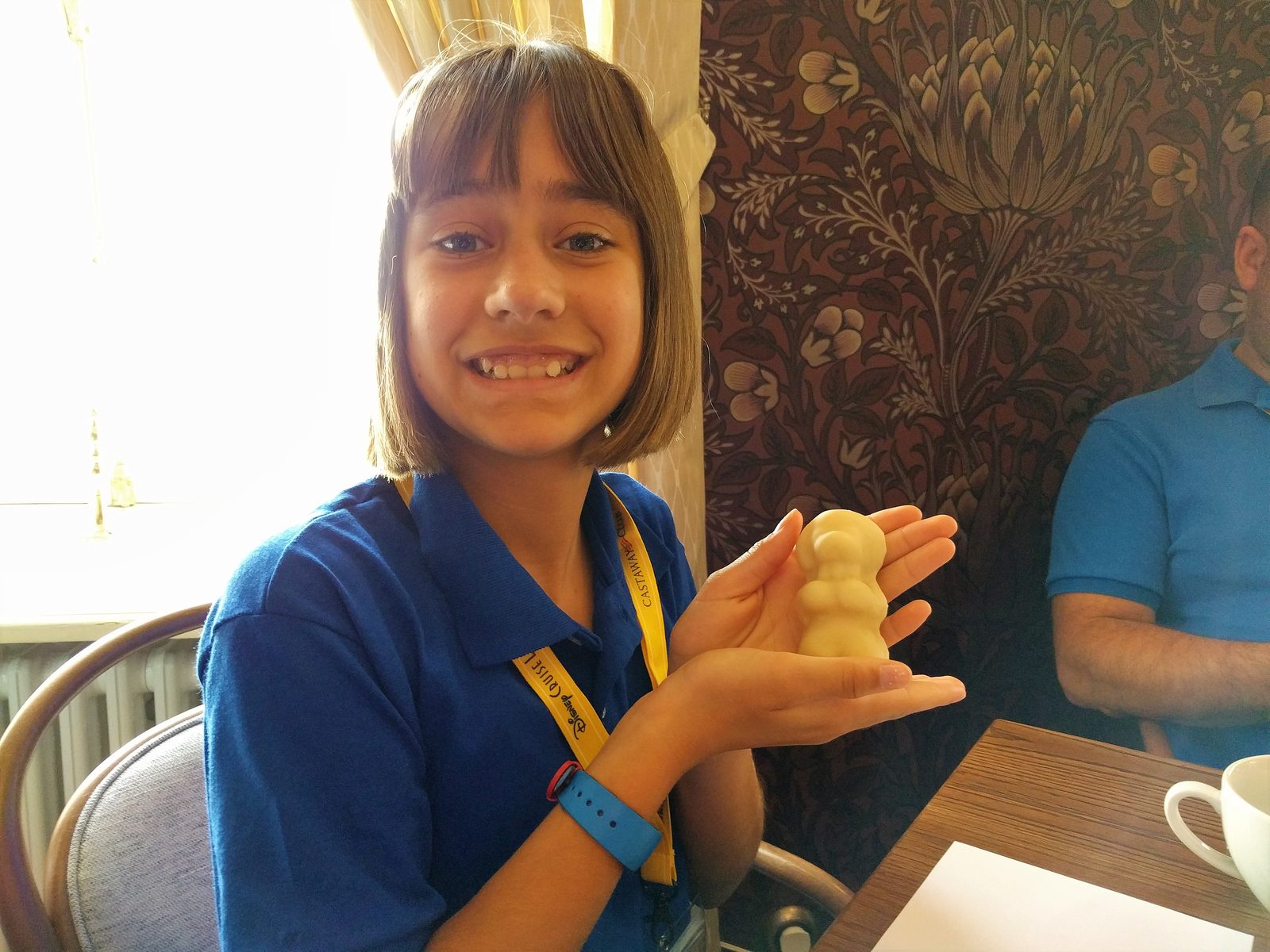 Lisa with her marzipan figure in Tallinn