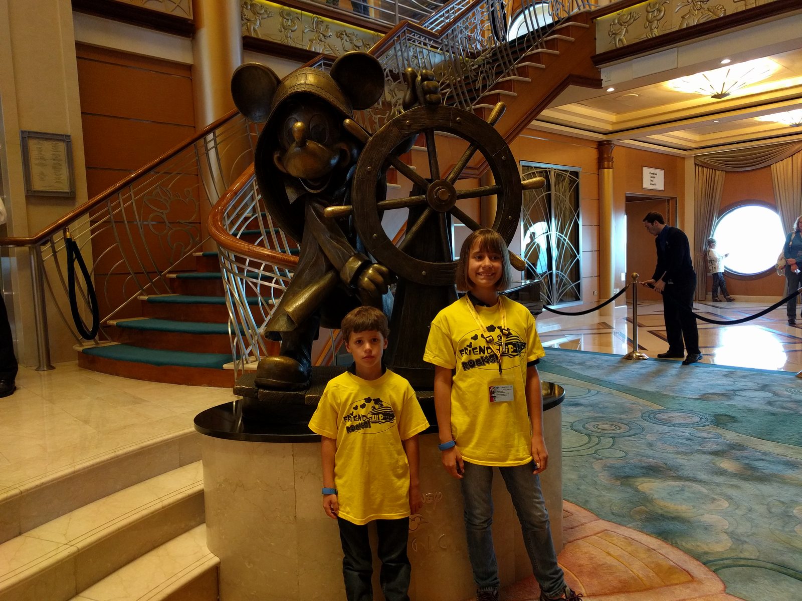 Thomas and Lisa by the ship's wheel statue