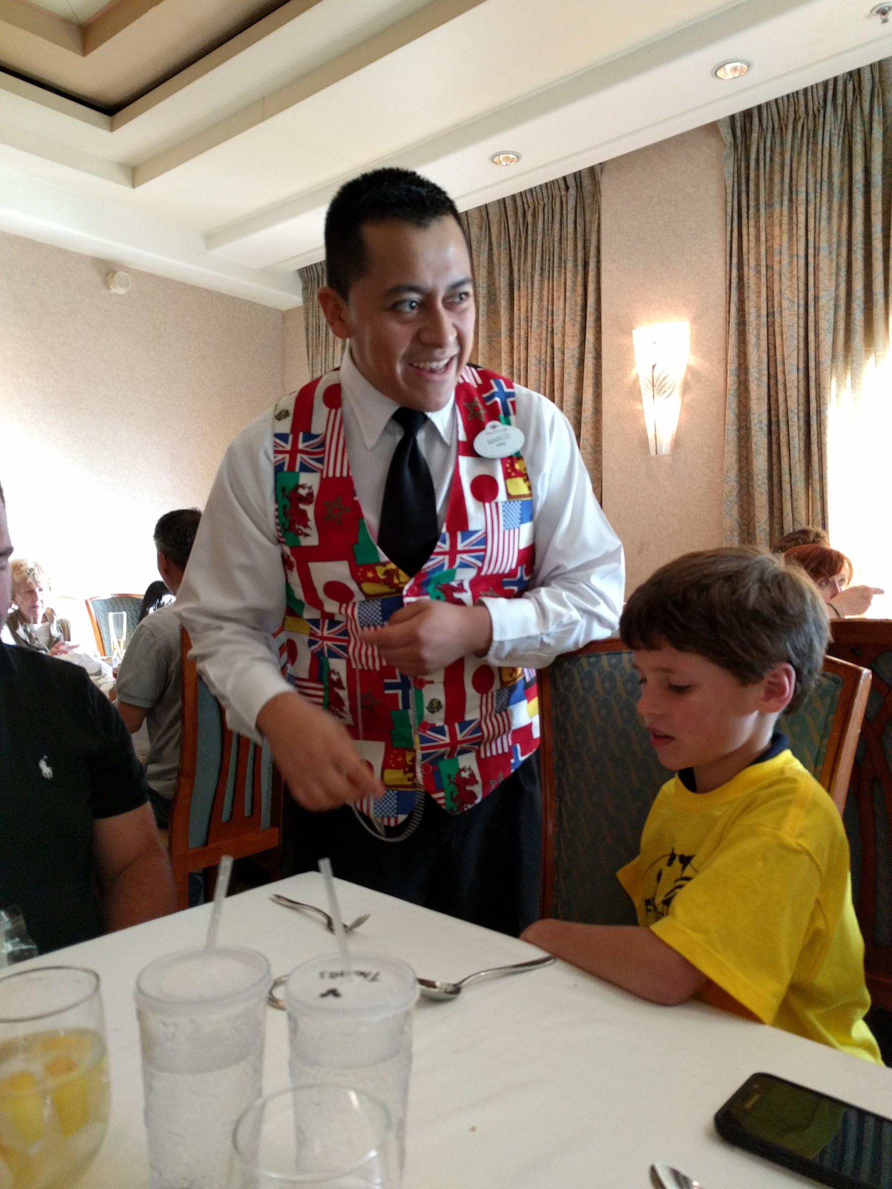 Marco, our server, with Thomas at dinner