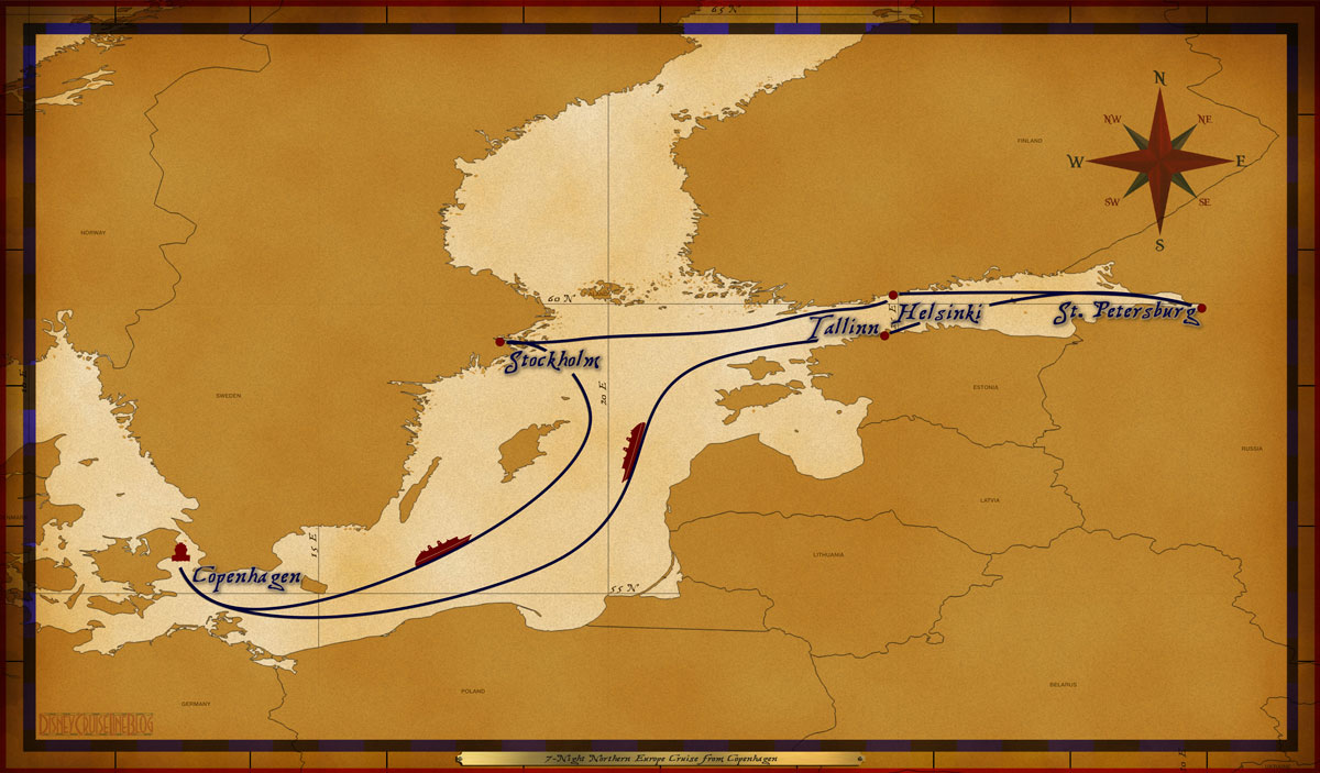 Our cruise itinerary map, courtesy DisneyCruiseLineBlog.com