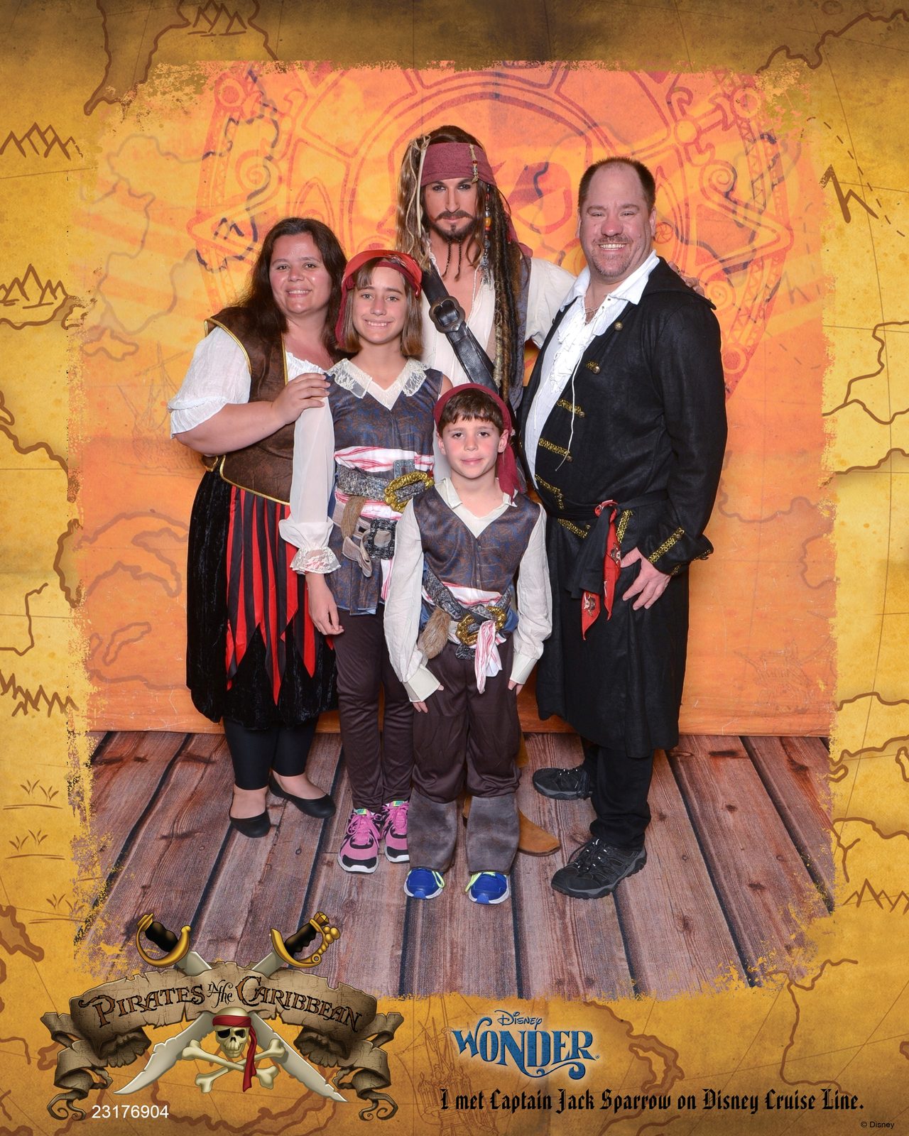 Kathy, Lisa, Thomas, Captain Jack Sparrow and Michael on Pirate Night