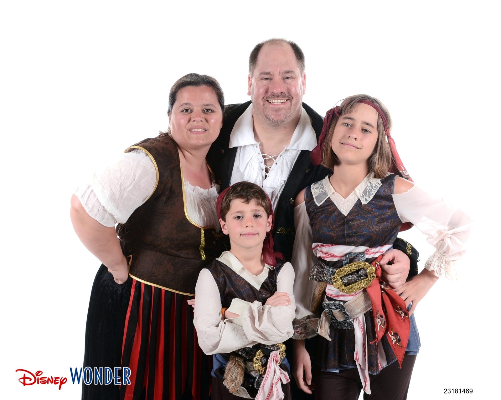 All four of us in pirate costumes on the Wonder