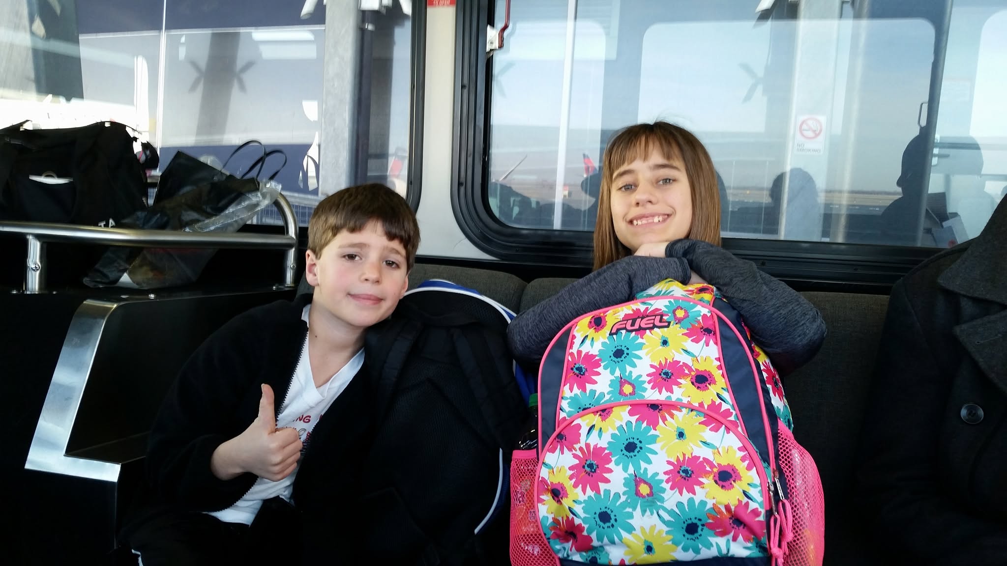Thomas and Lisa on the shuttle to our next gate at JFK