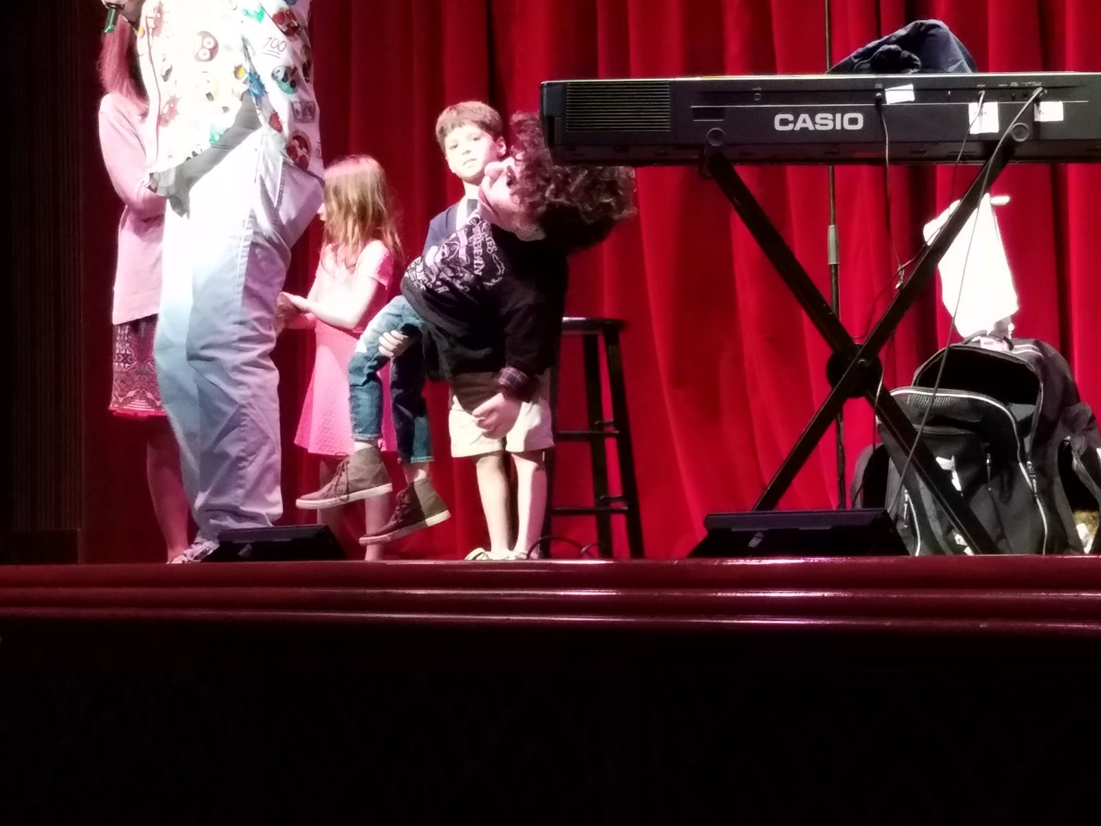 Thomas called up on stage with Taylor Mason's penguin
