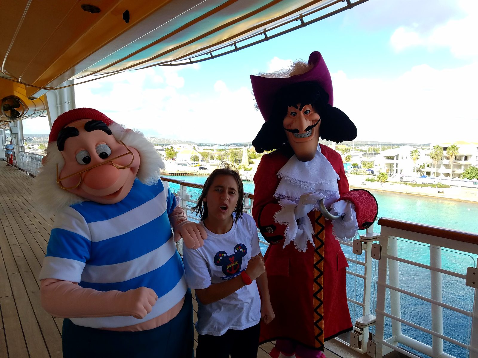 Mr. Smee, Lisa and Captain Hook on deck in Bonaire