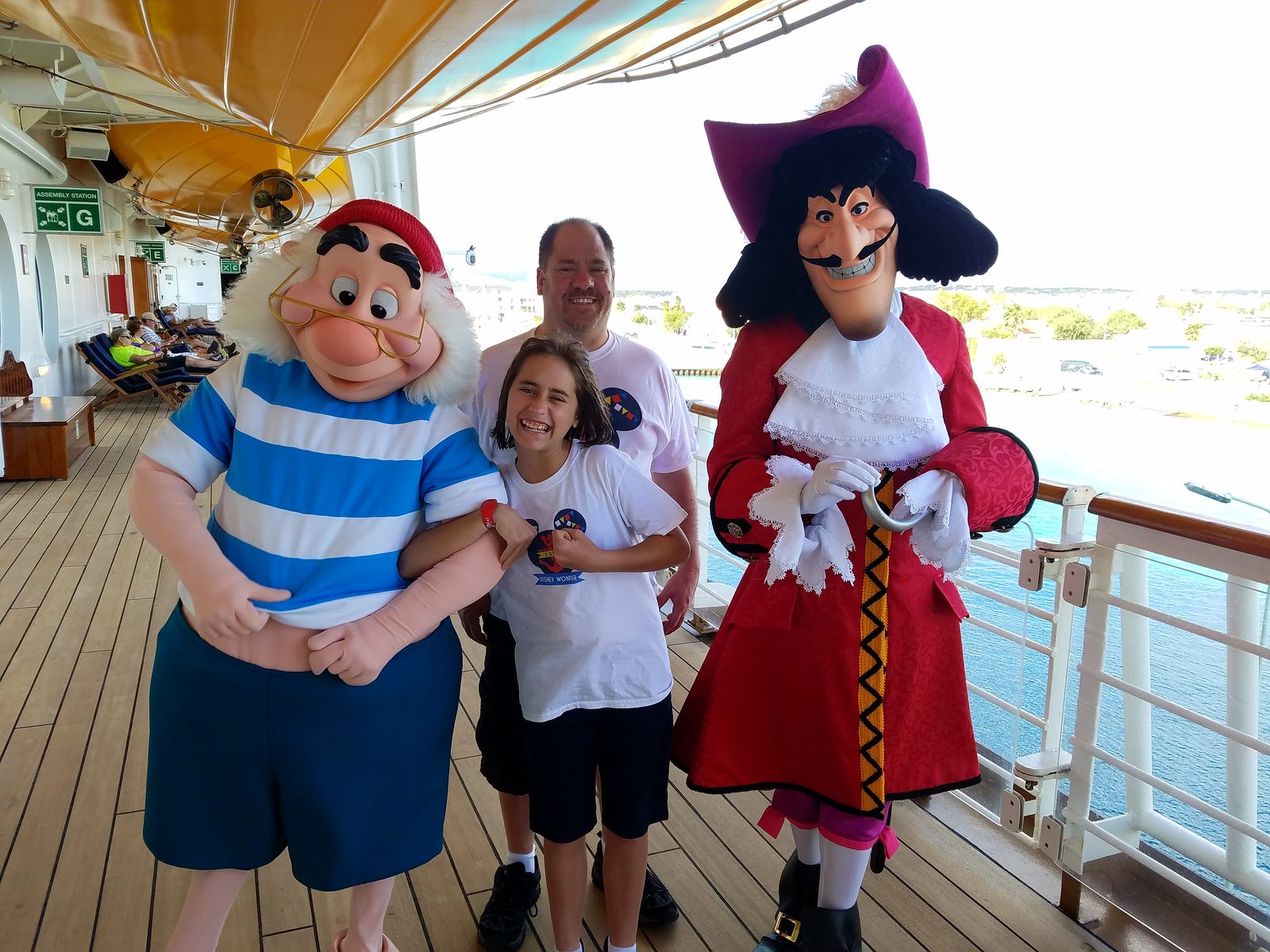 Lisa and me meet Captain Hook and Mr. Smee