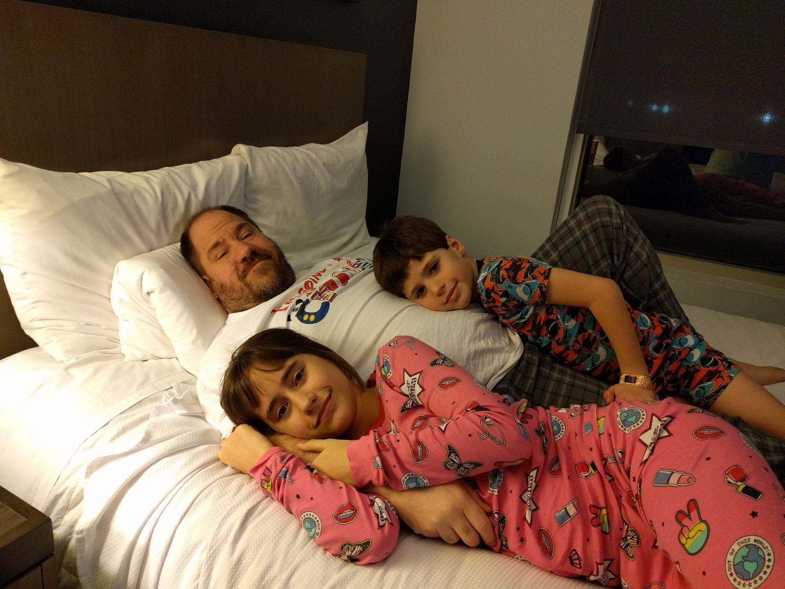 Lisa and Thomas ready for bed in San Juan