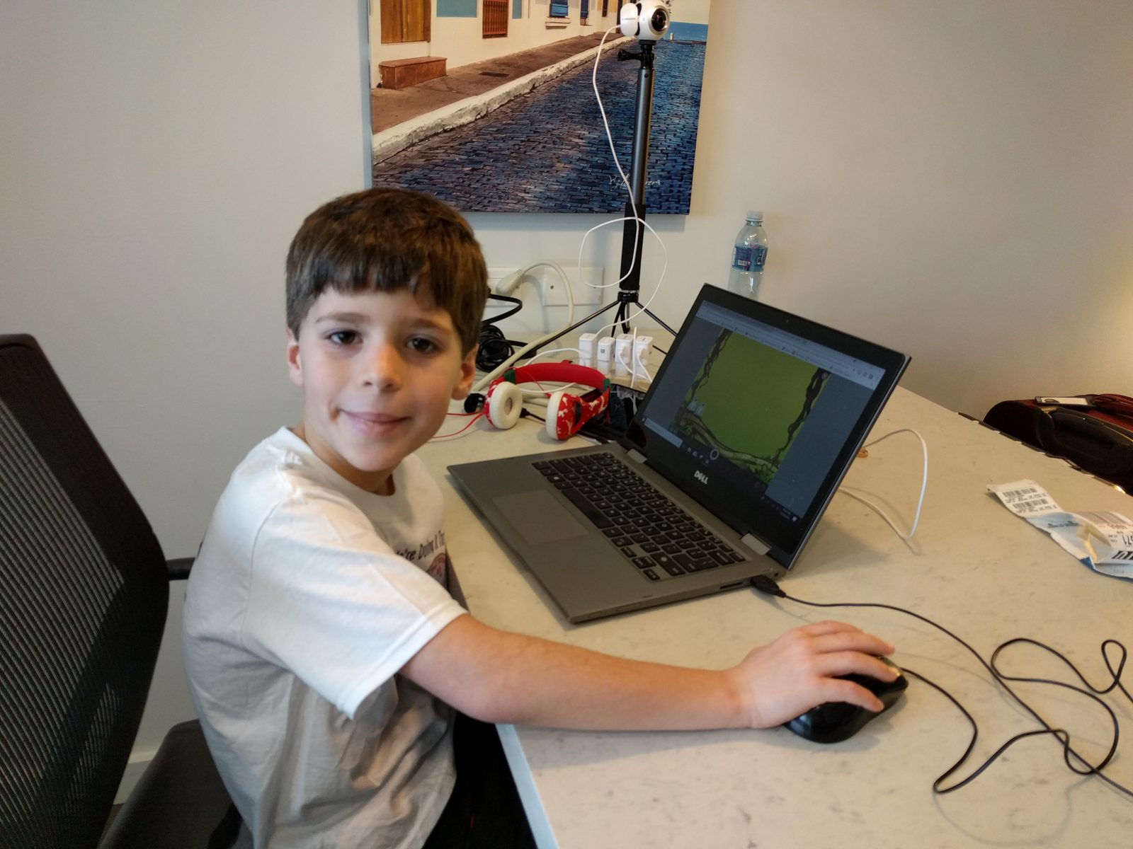 Thomas on the laptop at our San Juan hotel