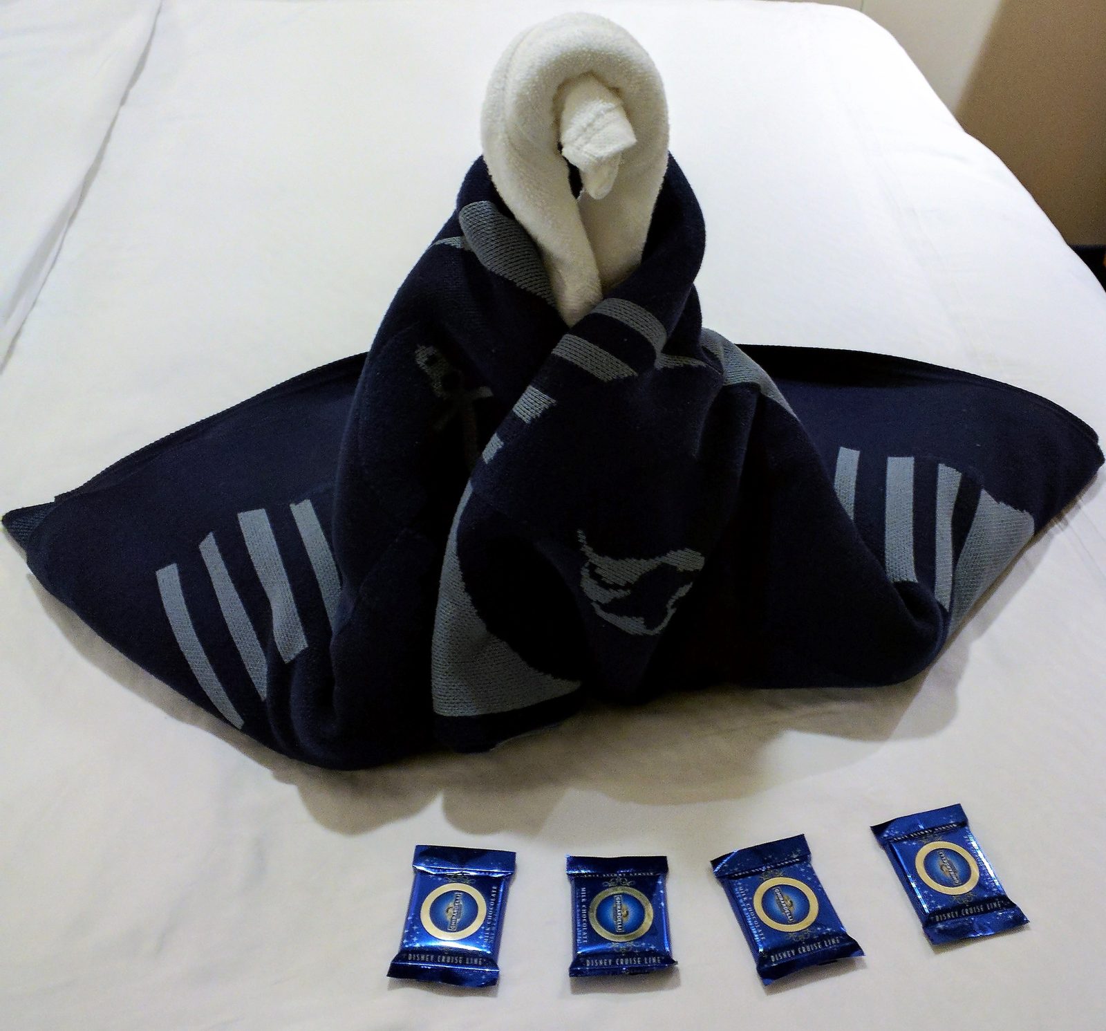 Our first towel animal, a swan