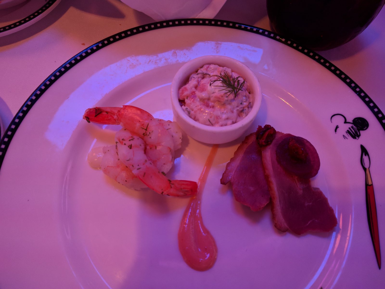 Shrimp and prosciutto to start dinner