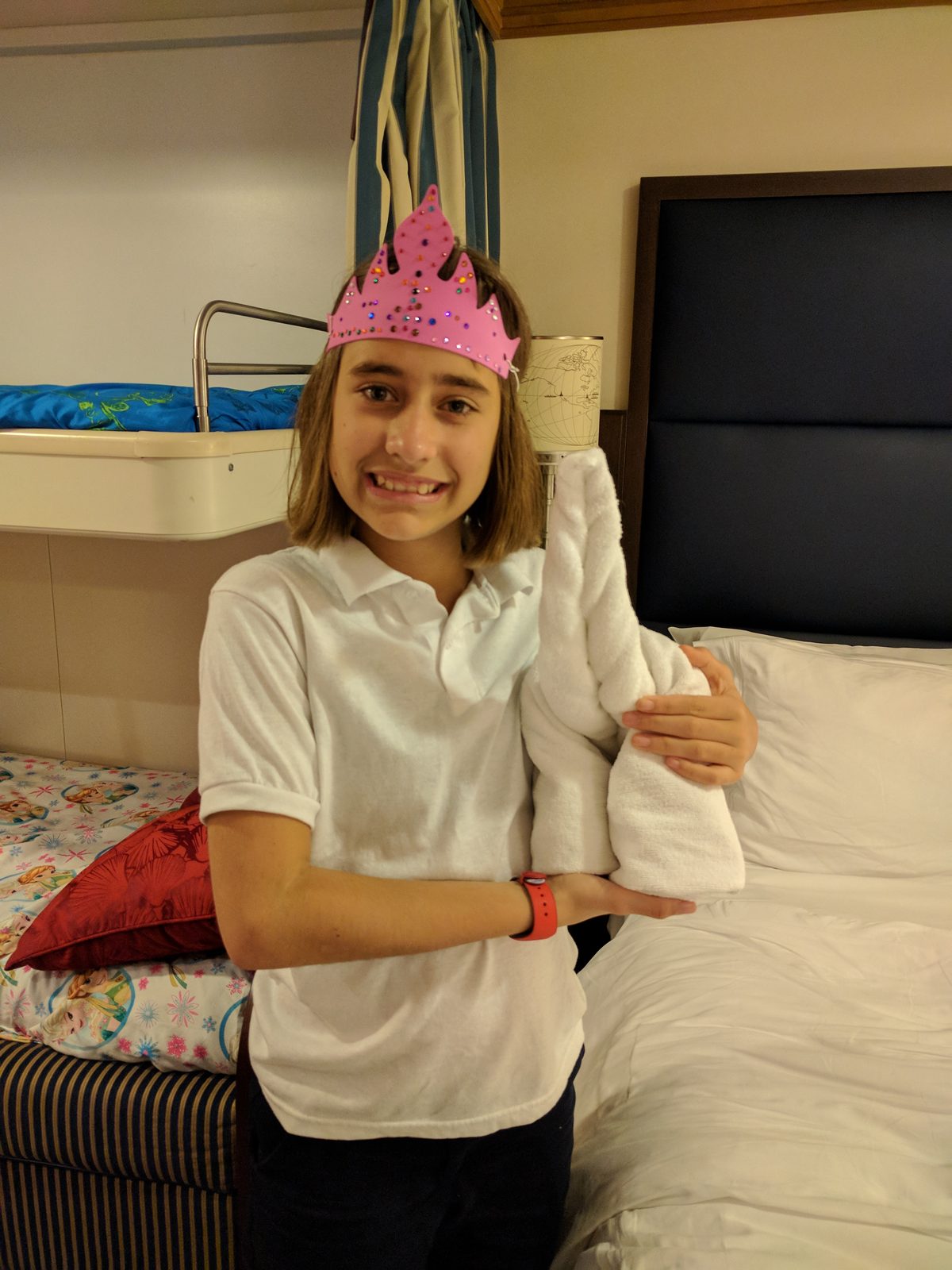 Lisa with the towel animal in our stateroom