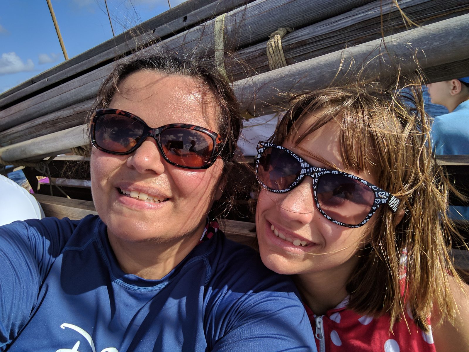 Kathy and Lisa on the sailboat before we snorkeled