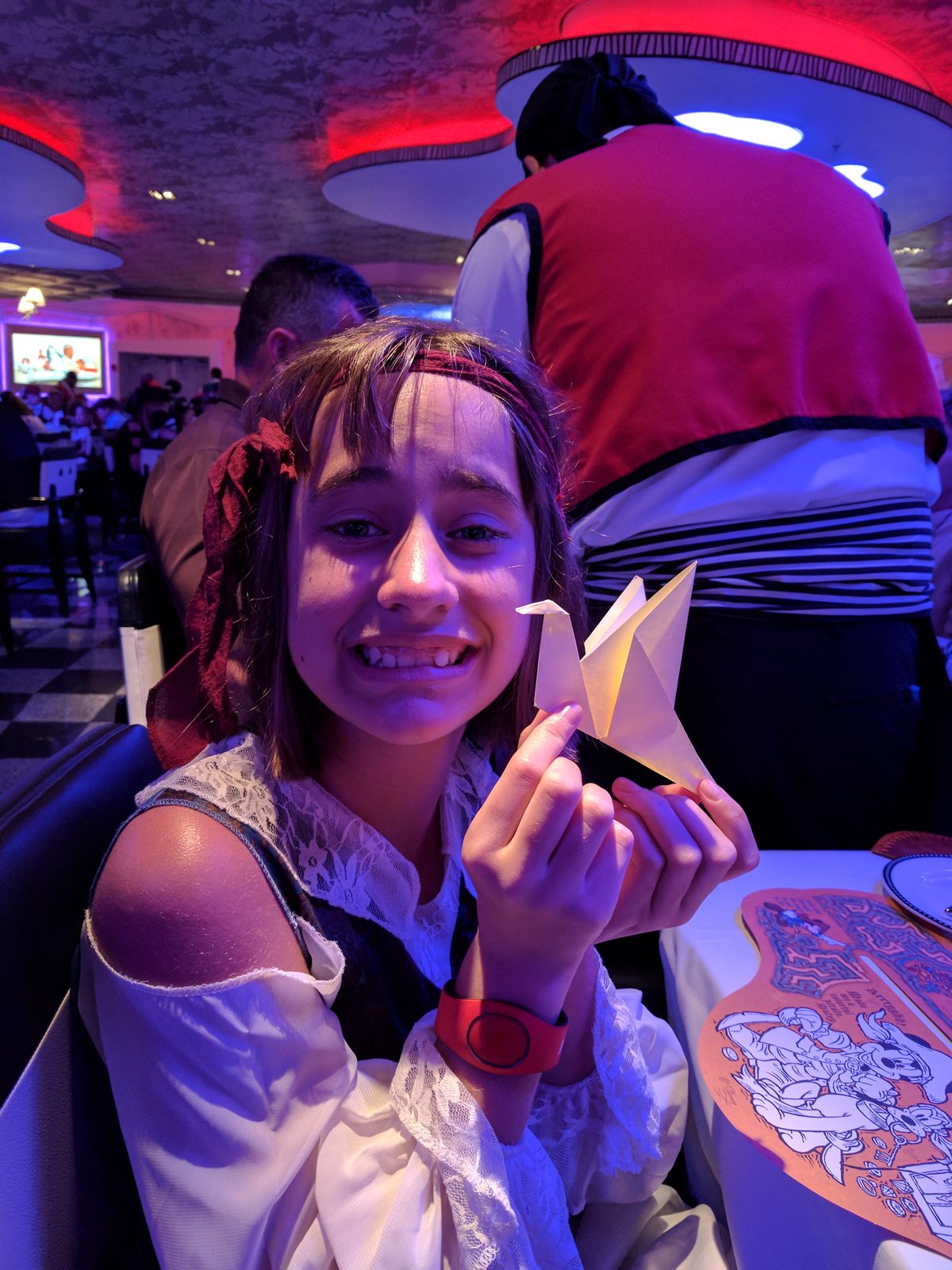 Lisa ready for Pirate Night at dinner