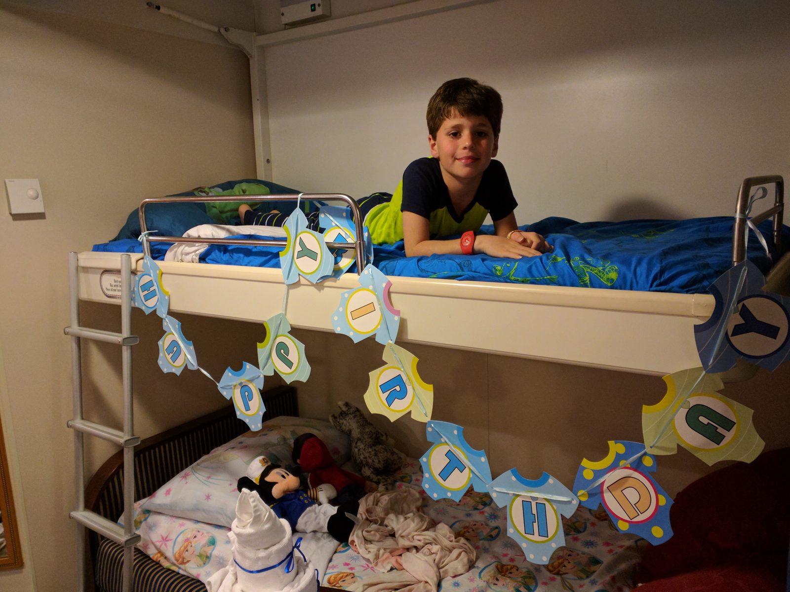 Thomas finds his bunk decorated for his birthday