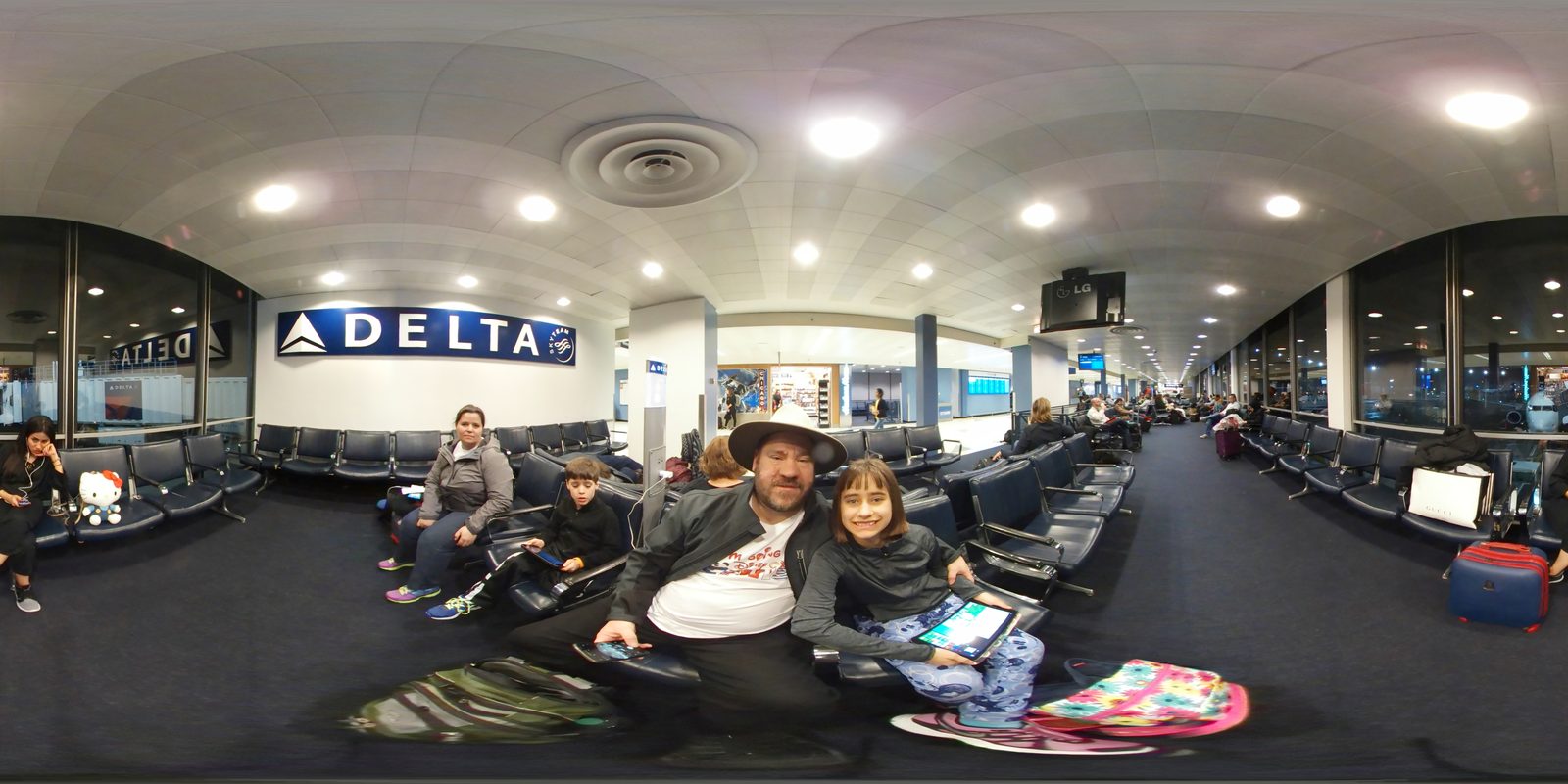Waiting at our gate in Chicago before the first flight