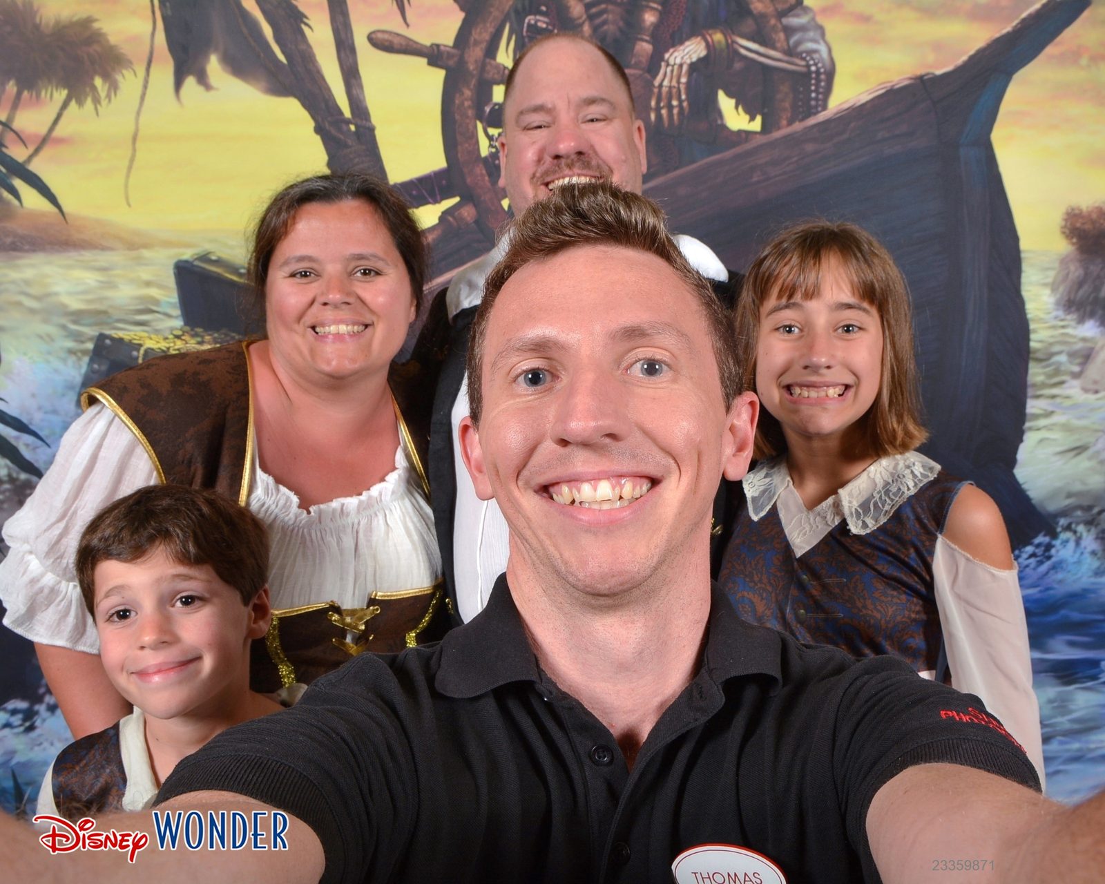 Thomas, one of the Cast Members, takes a selfie with us on Pirate Night