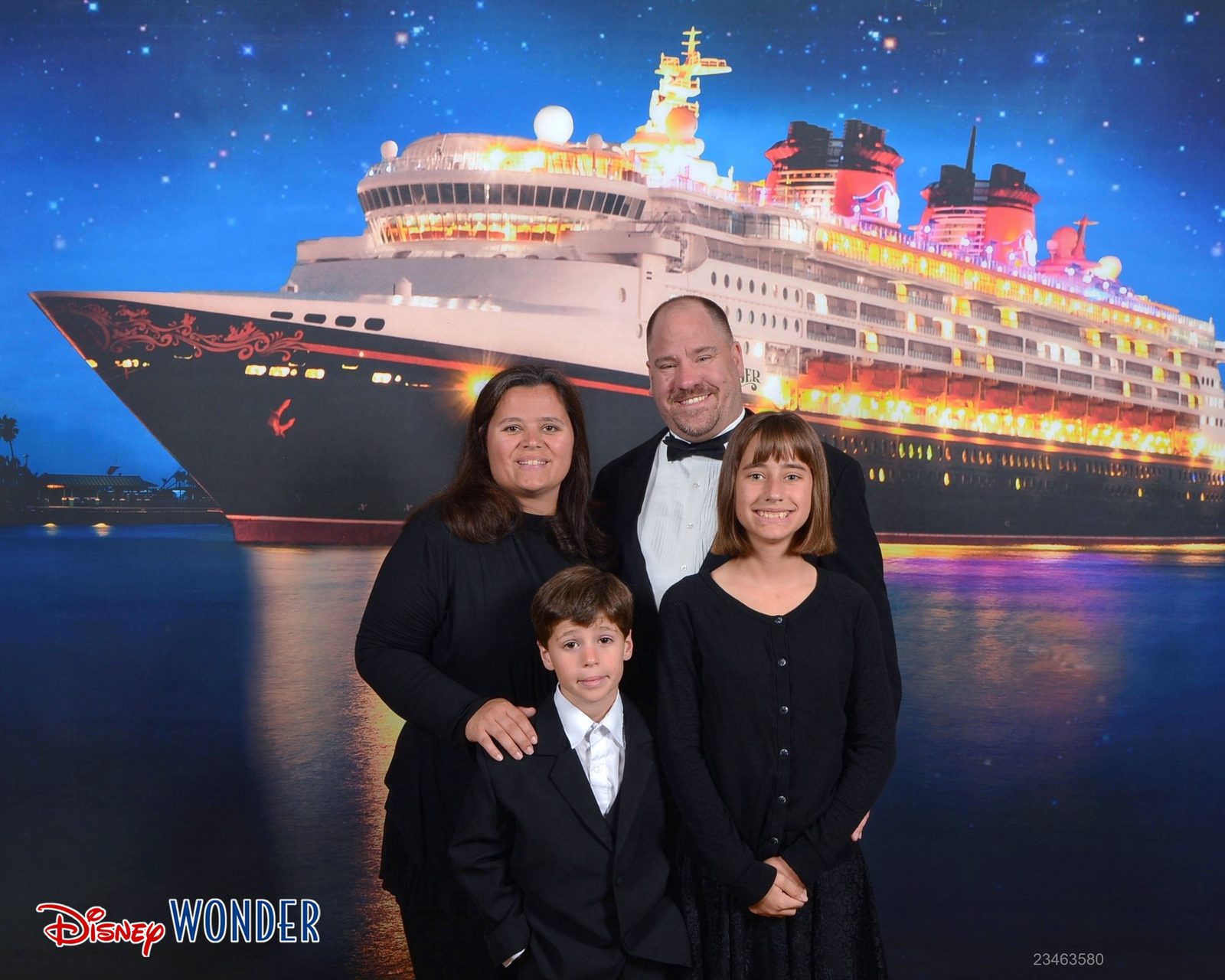 The four of us at the night ship backdrop on the Wonder