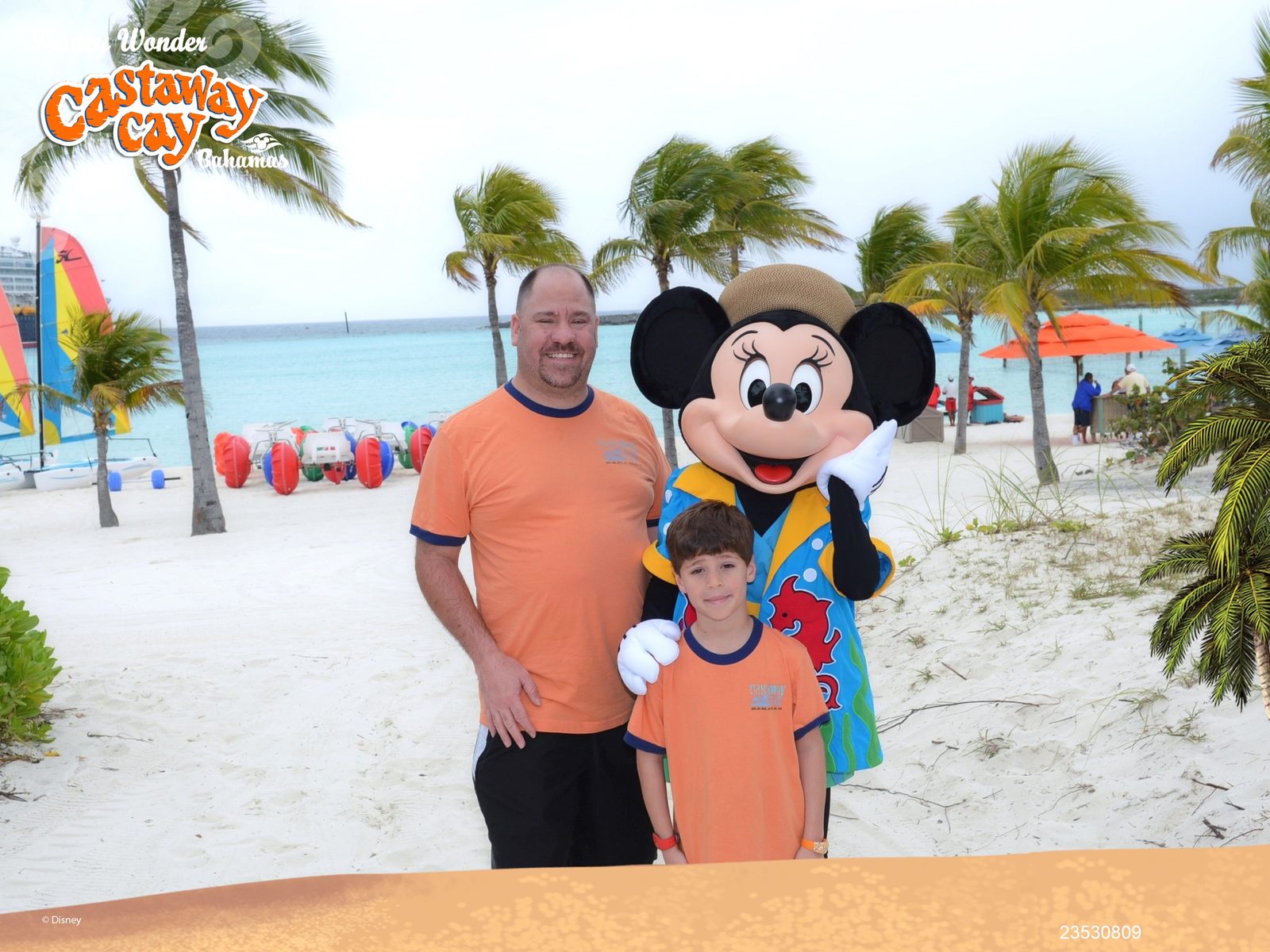 Michael, Thomas and Minnie in her Castaway Cay outfit