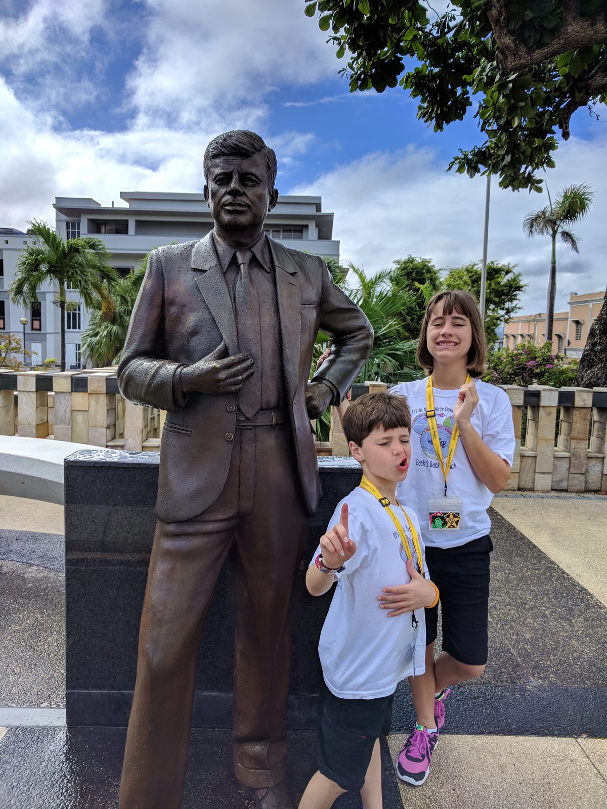 The kids with another statue in Old San Juan