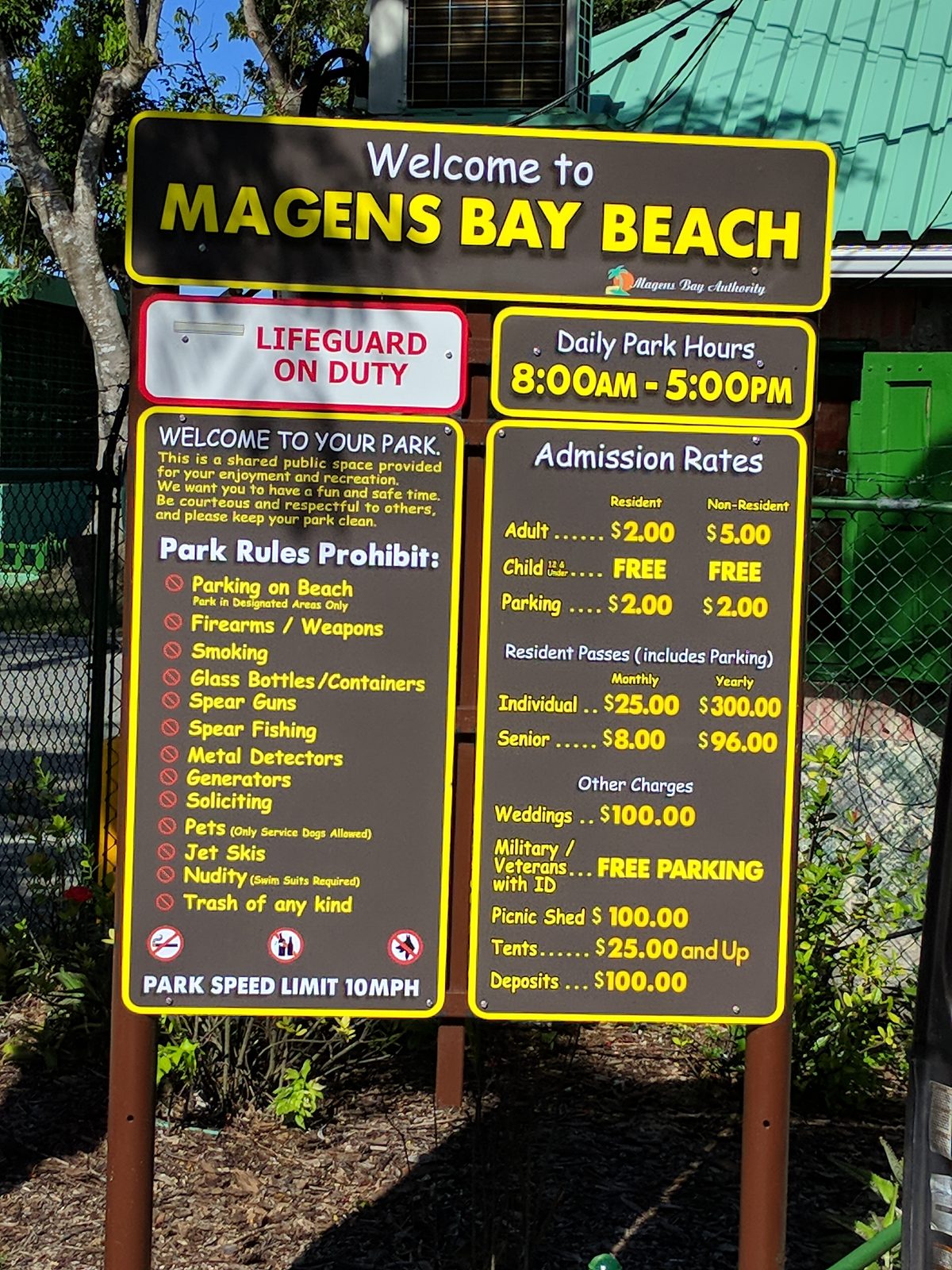 Welcome sign at Magens Bay Beach