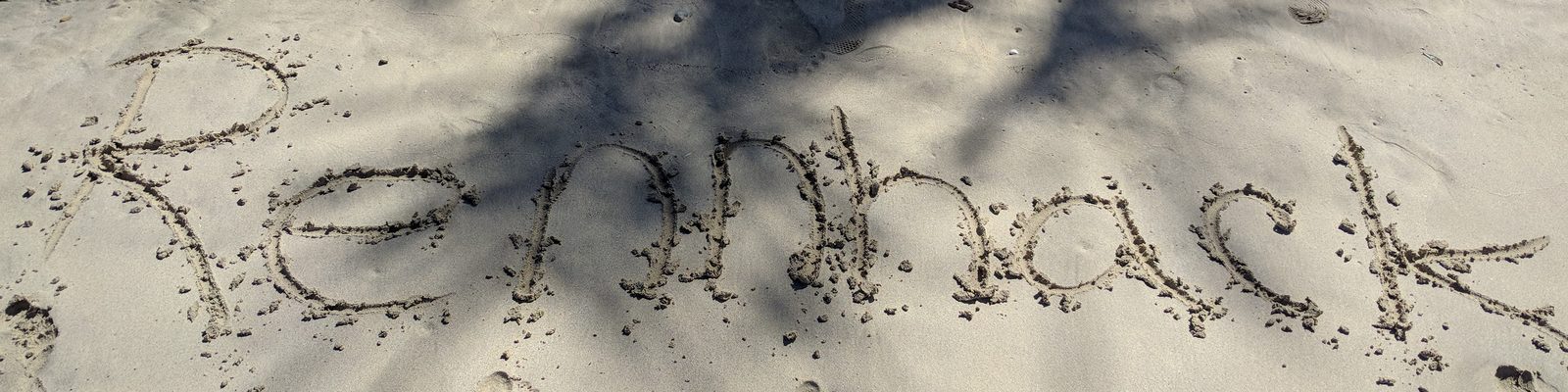 Our name written in the sand at Magens Bay