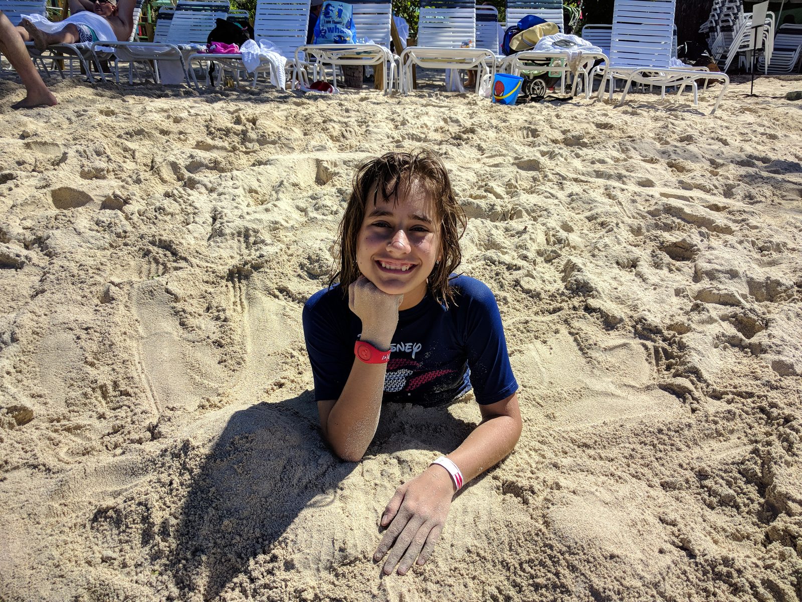 Lisa buried up to her shoulders