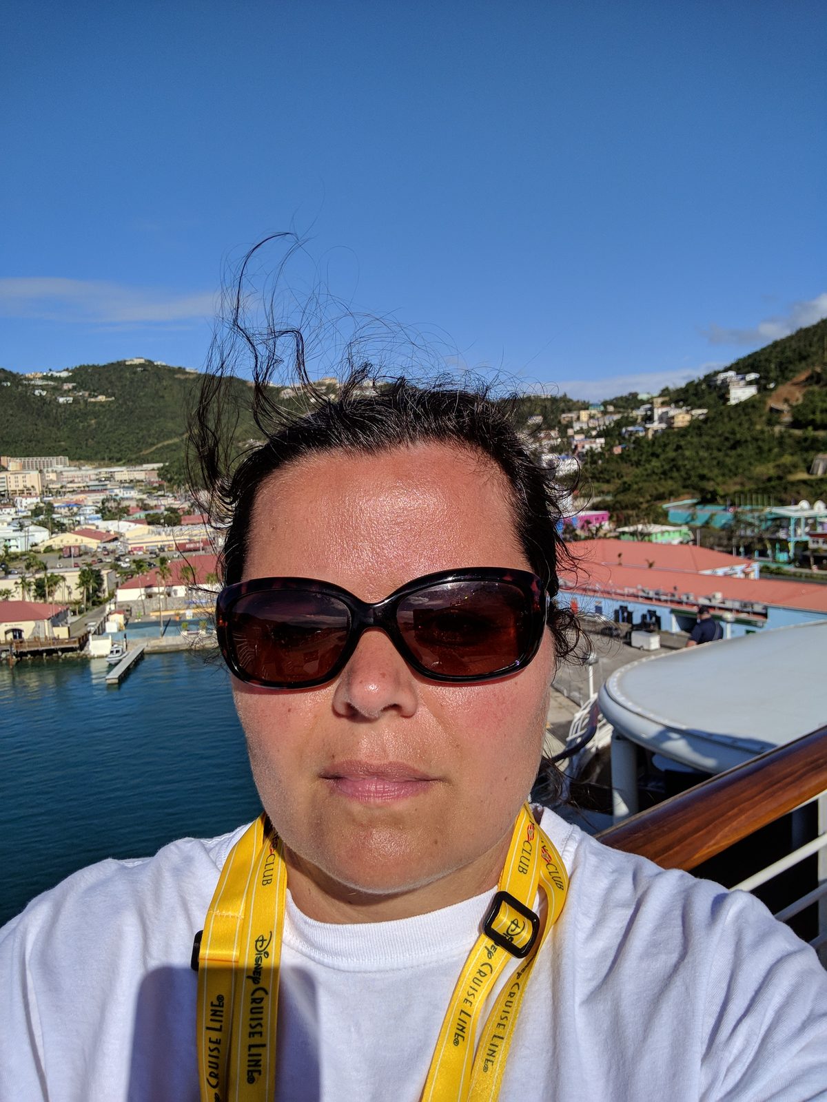 Kathy at the rail as we left St. Thomas