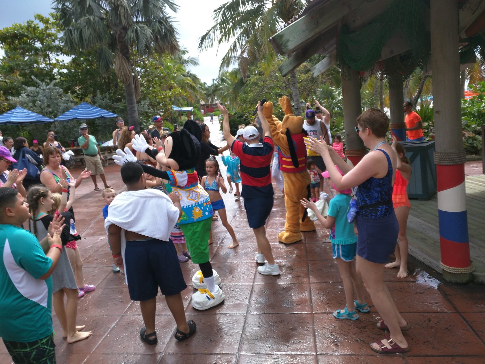 Dancing with Disney characters on the dock