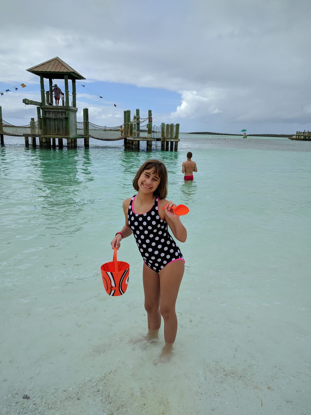 Lisa with her bucket at Castaway Cay