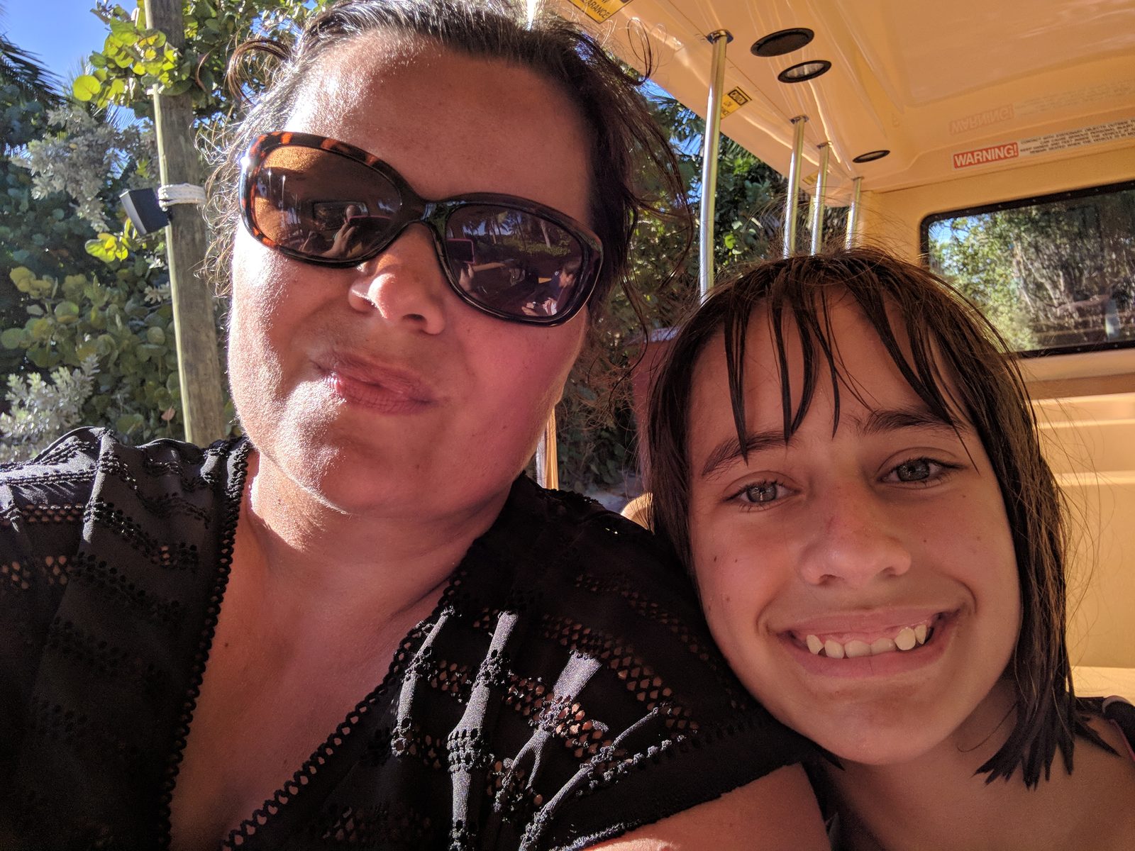 Kathy and Lisa on the tram at Castaway Cay