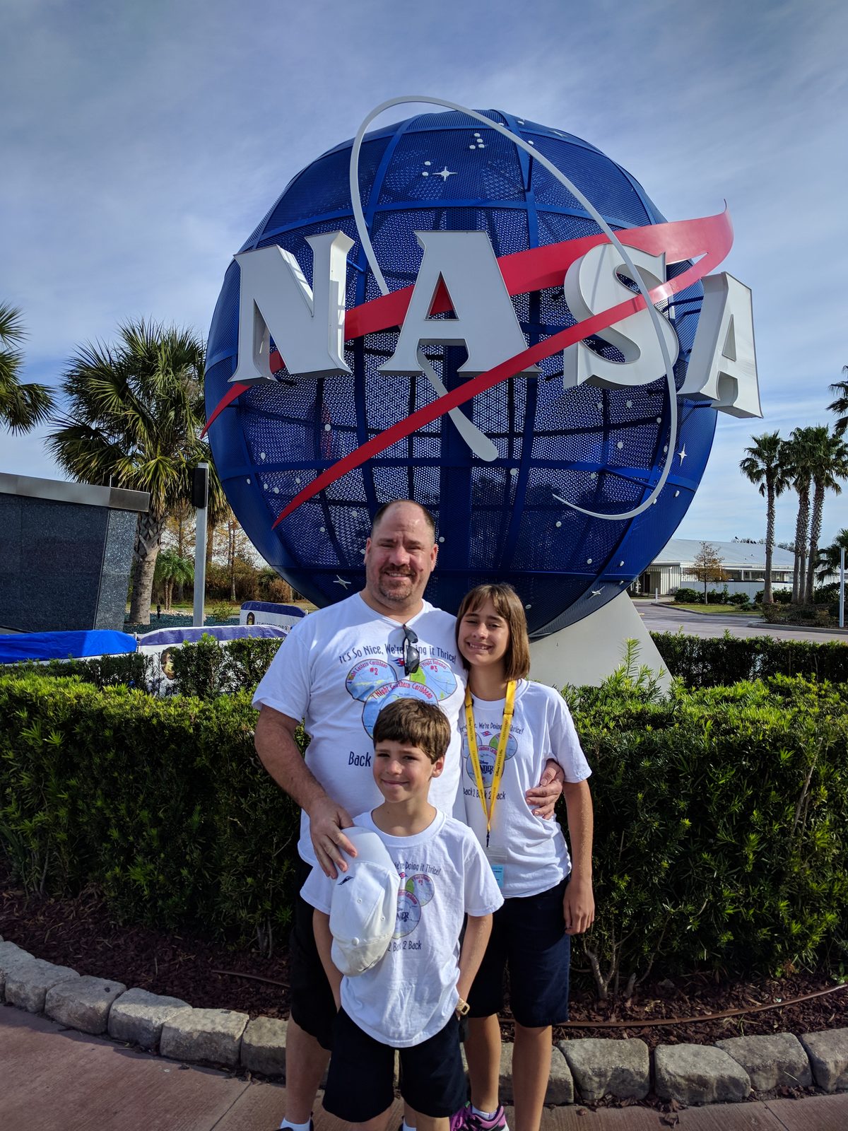 Arriving at Kennedy Space Center under the NASA globe